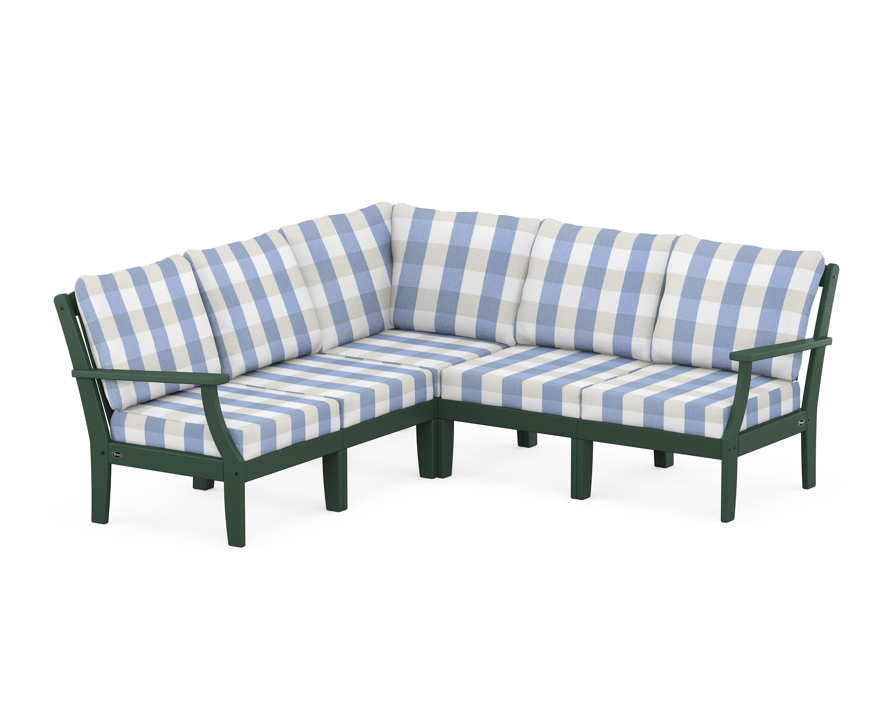 Yacht Club Modular 5-Piece Deep Seating Set in Rainforest Canopy / Buffalo Plaid Sky Blue
