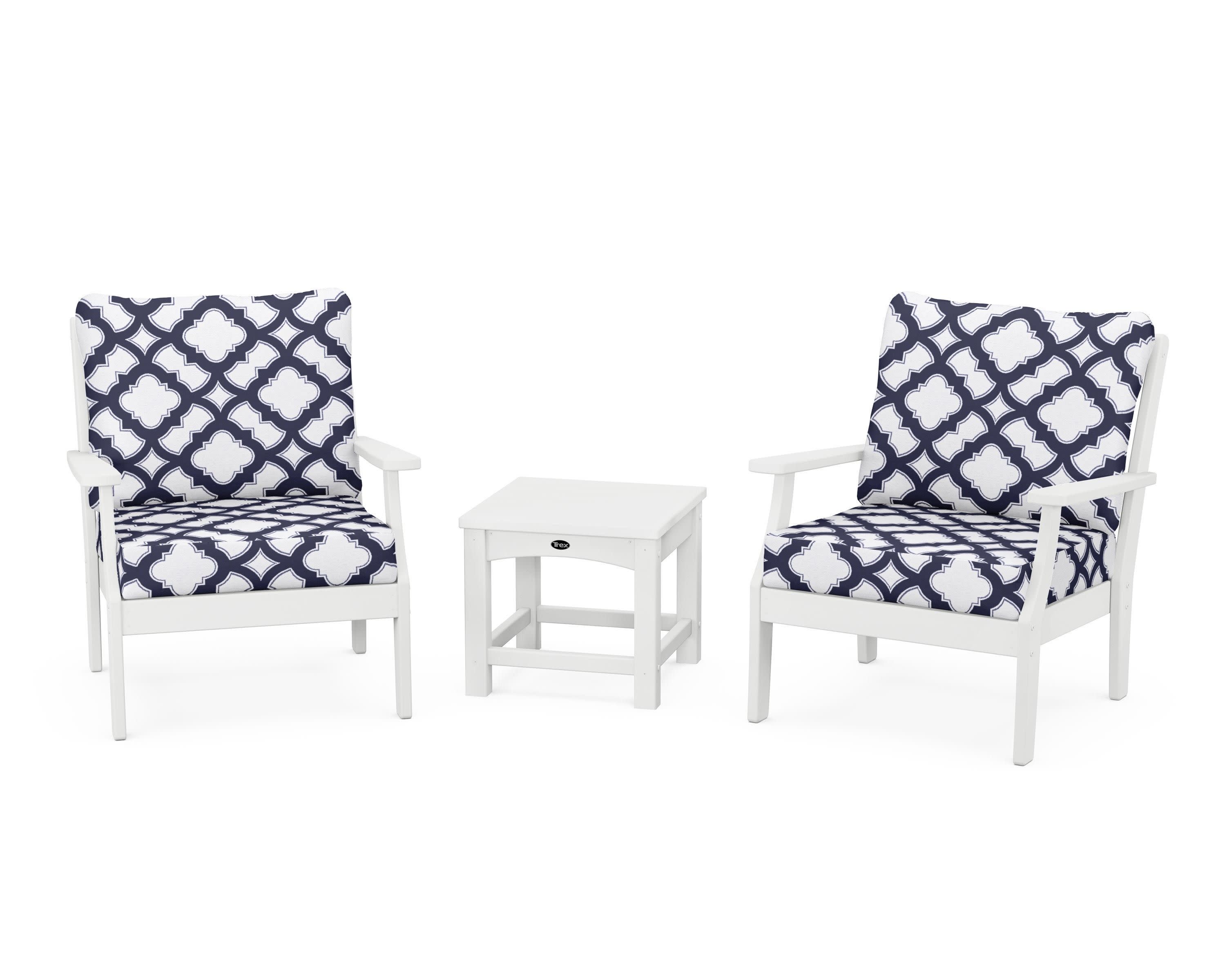 Yacht Club 3-Piece Deep Seating Set in Classic White / Trellis Navy