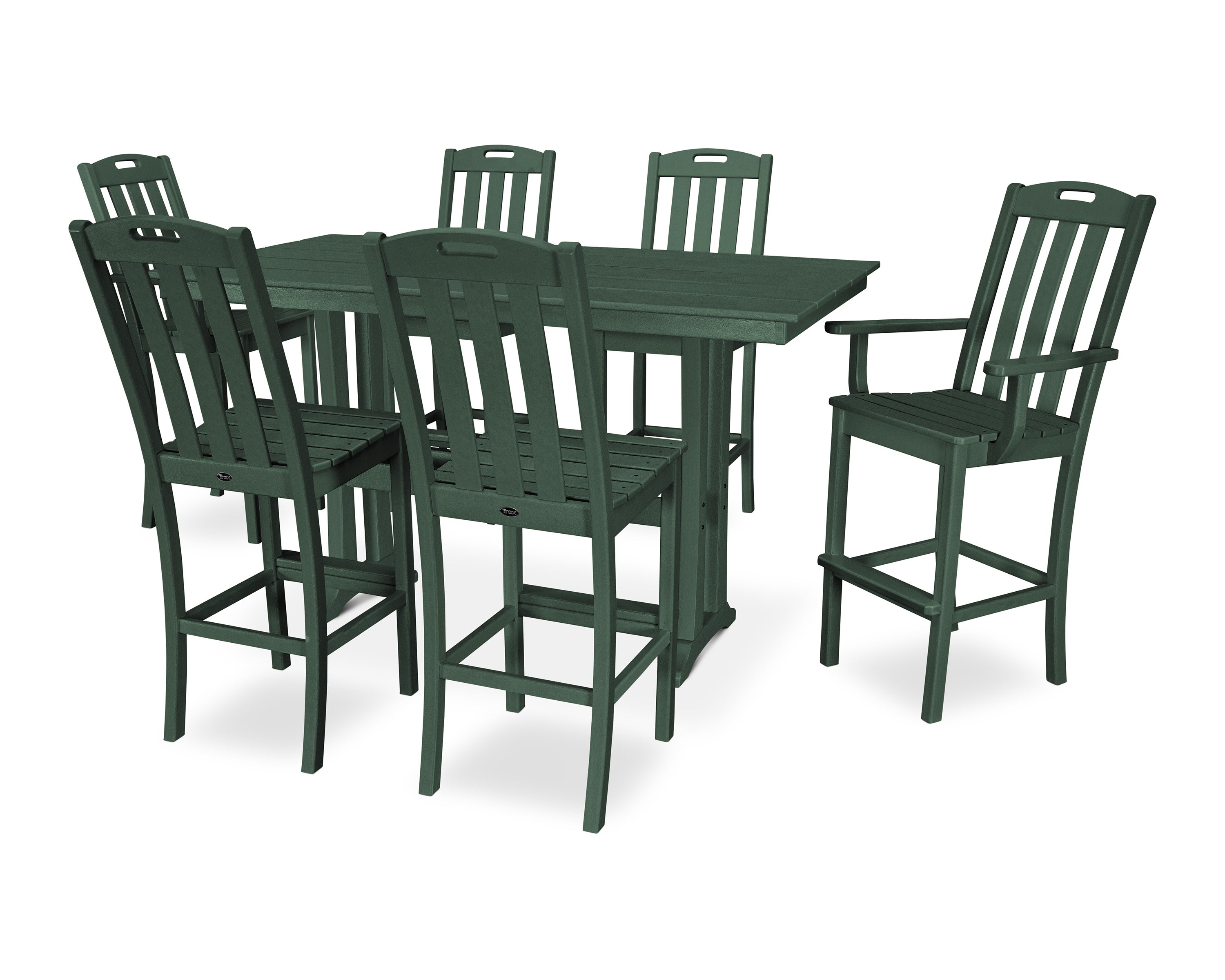 Yacht Club 7-Piece Farmhouse Trestle Bar Set in Rainforest Canopy