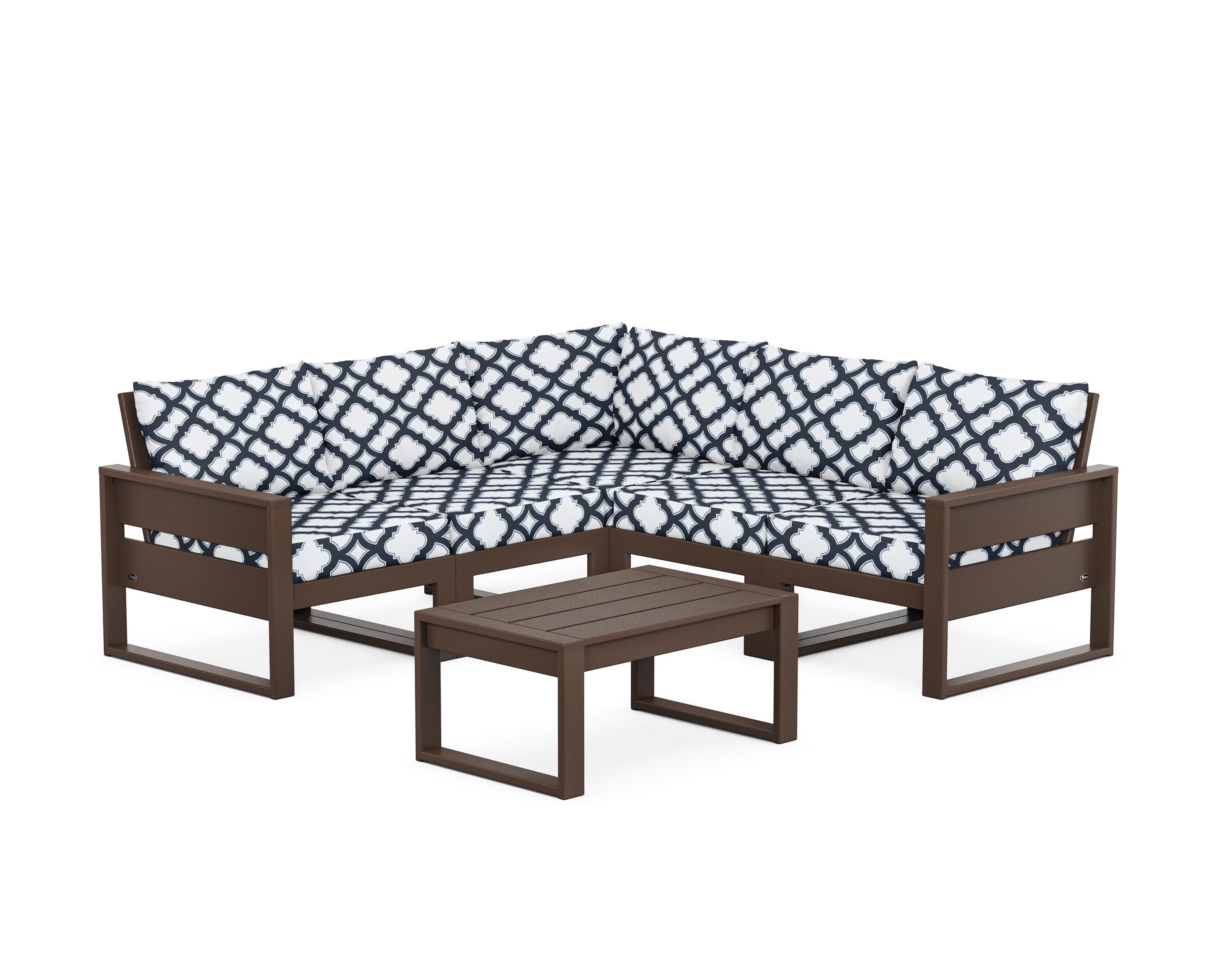 Eastport 6-Piece Deep Seating Sectional + Coffee Table Set in Vintage Lantern / Trellis Marine Indigo