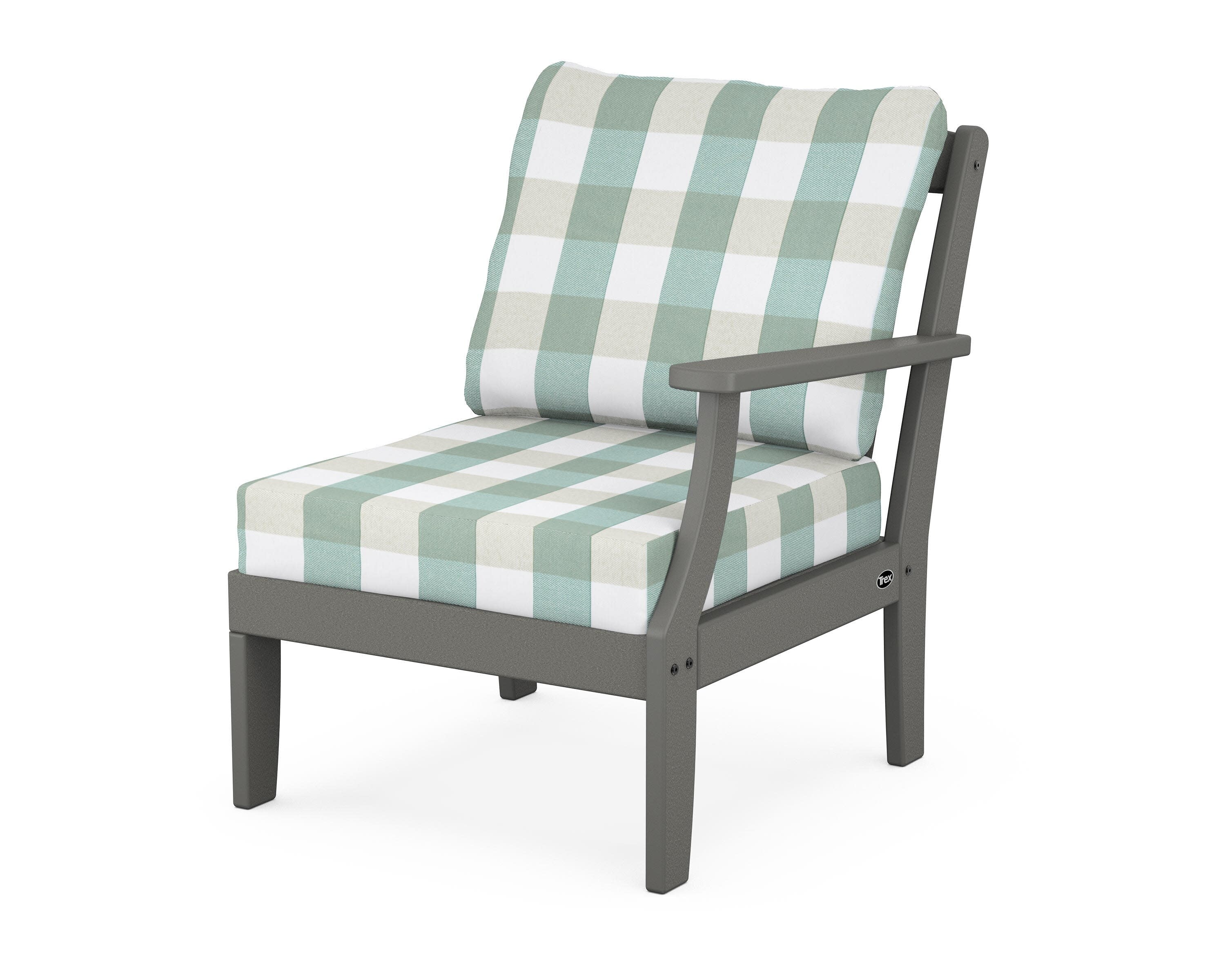 Yacht Club Modular Right Arm Chair in Stepping Stone / Buffalo Plaid Glacier Spa