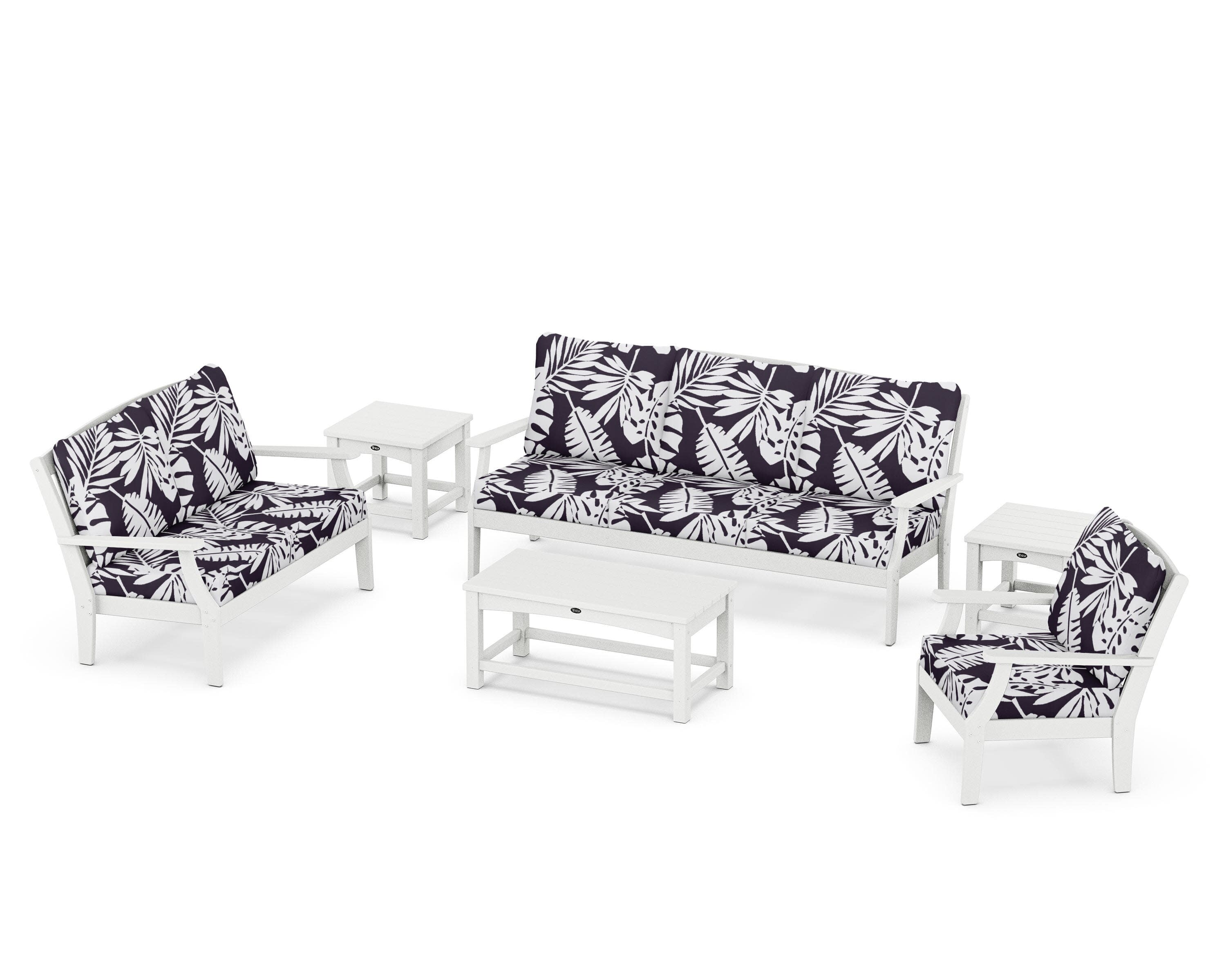 Yacht Club 6-Piece Deep Seating Set in Classic White / Leaf Navy