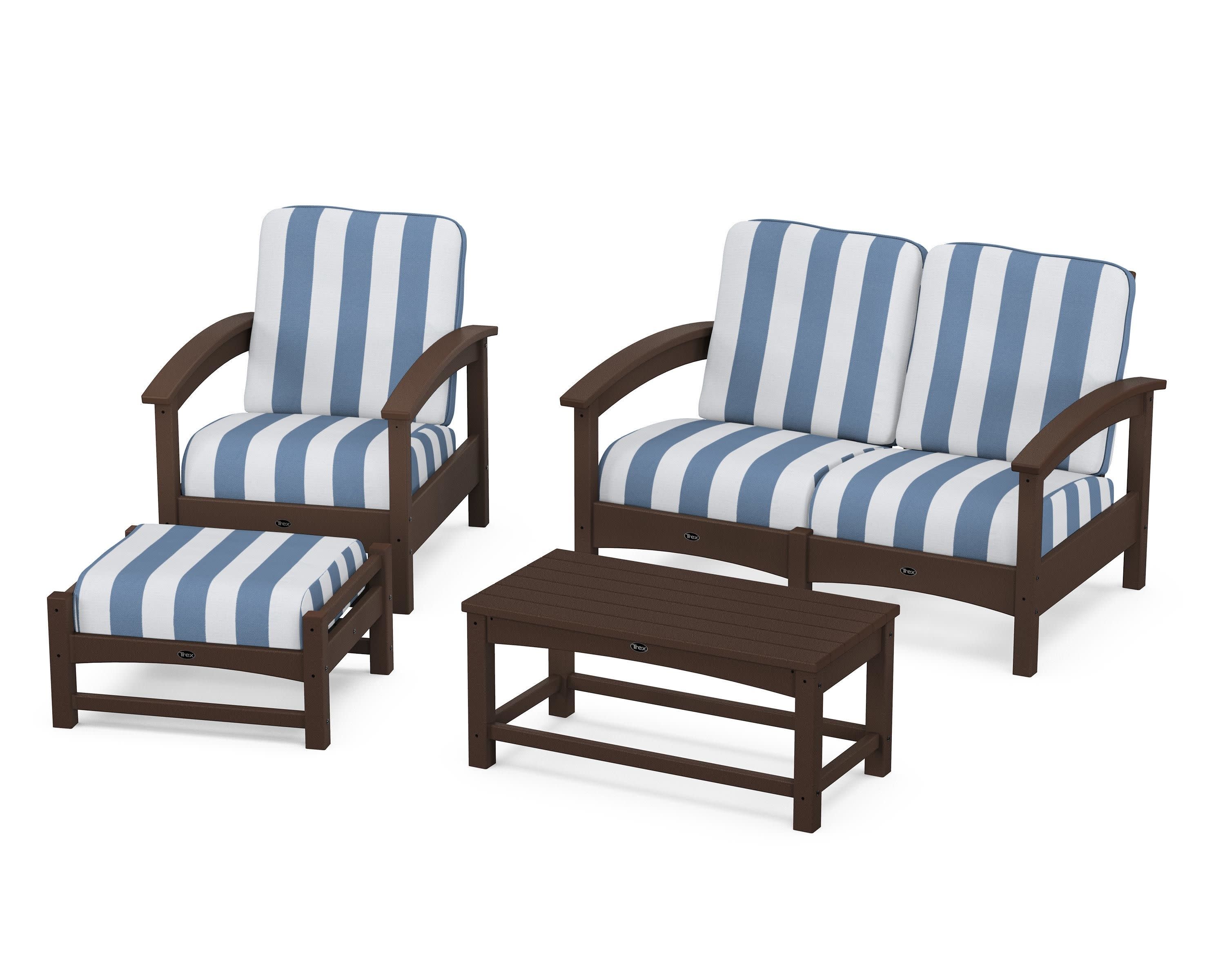 Rockport 4-Piece Deep Seating Conversation Group in Vintage Lantern / Cabana Stripe Sky Blue