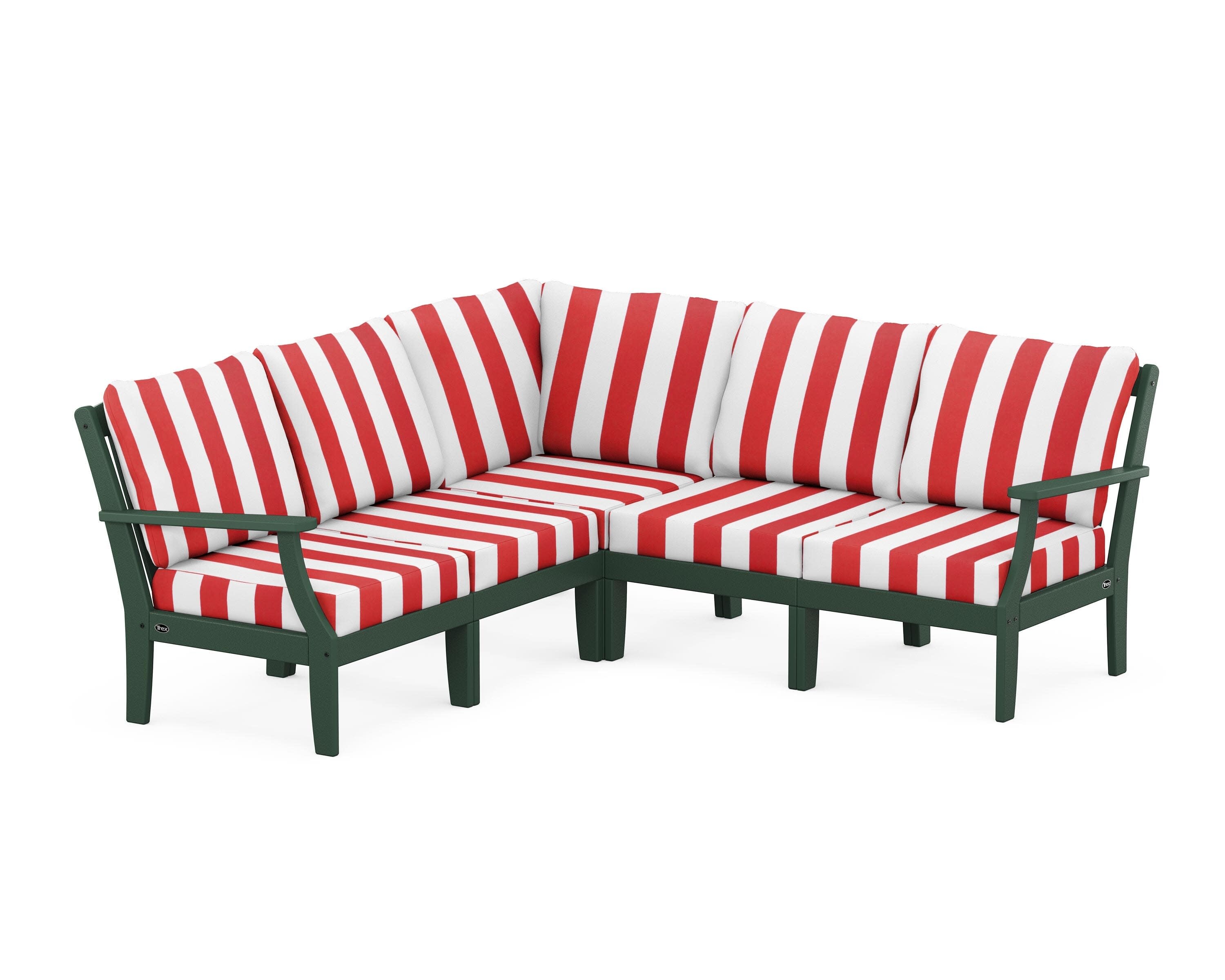 Yacht Club Modular 5-Piece Deep Seating Set in Rainforest Canopy / Cabana Stripe Crimson