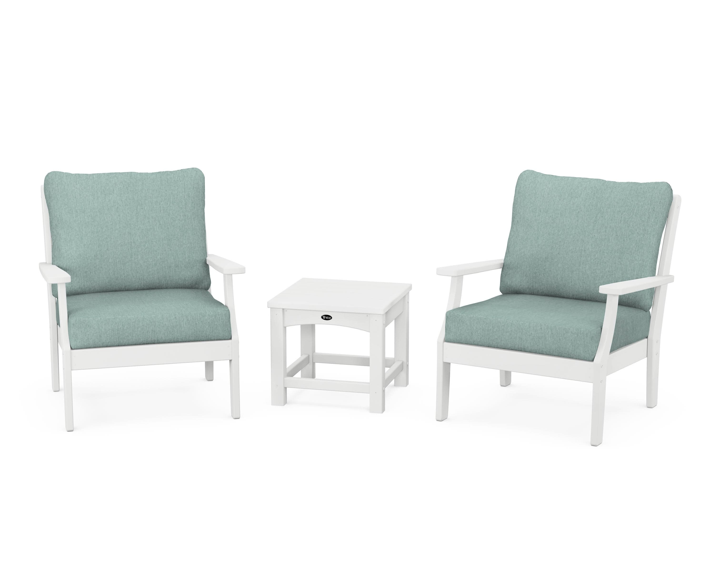 Yacht Club 3-Piece Deep Seating Set in Classic White / Glacier Spa