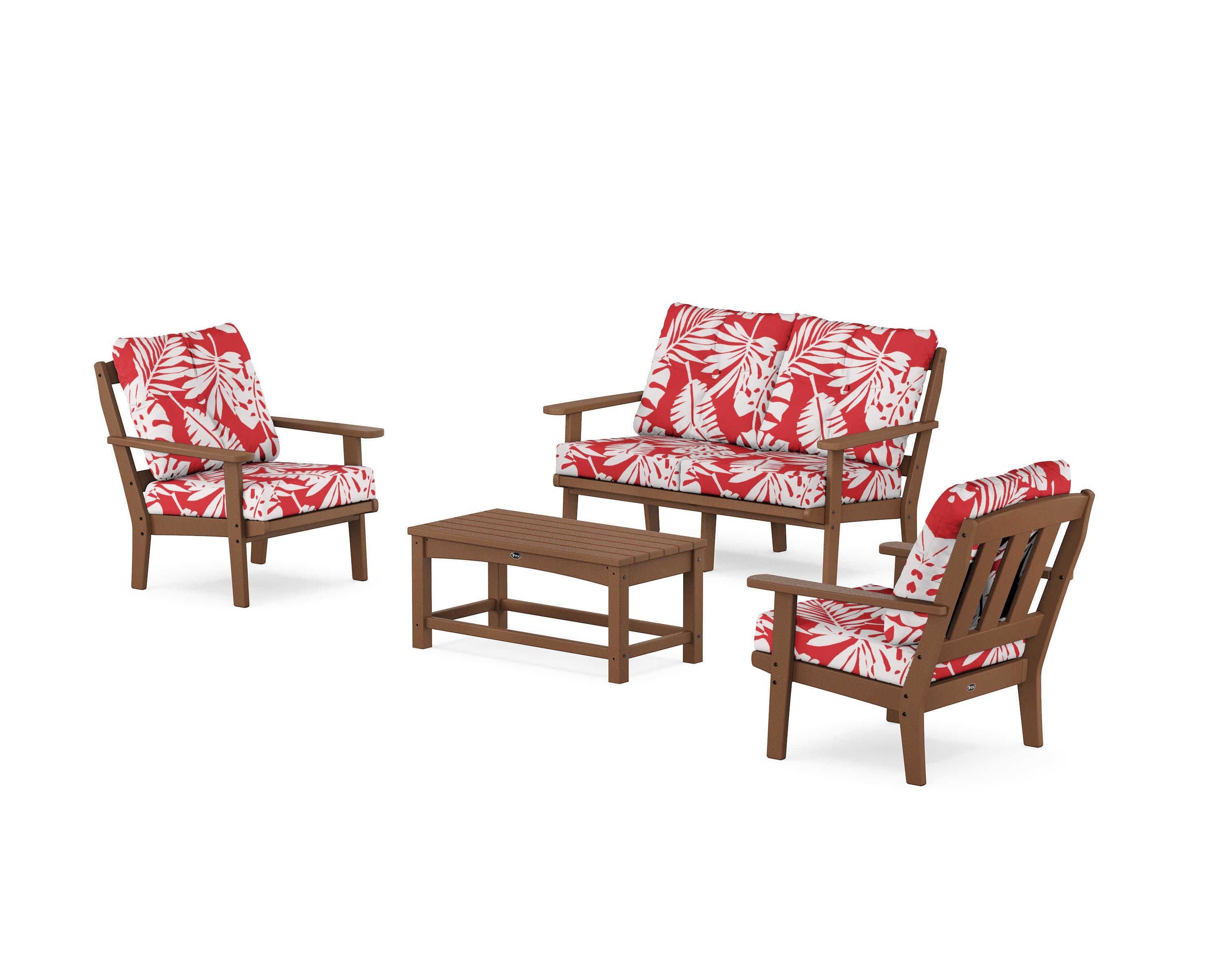 Cape Cod 4-Piece Deep Seating Set with Loveseat in Tree House / Leaf Crimson