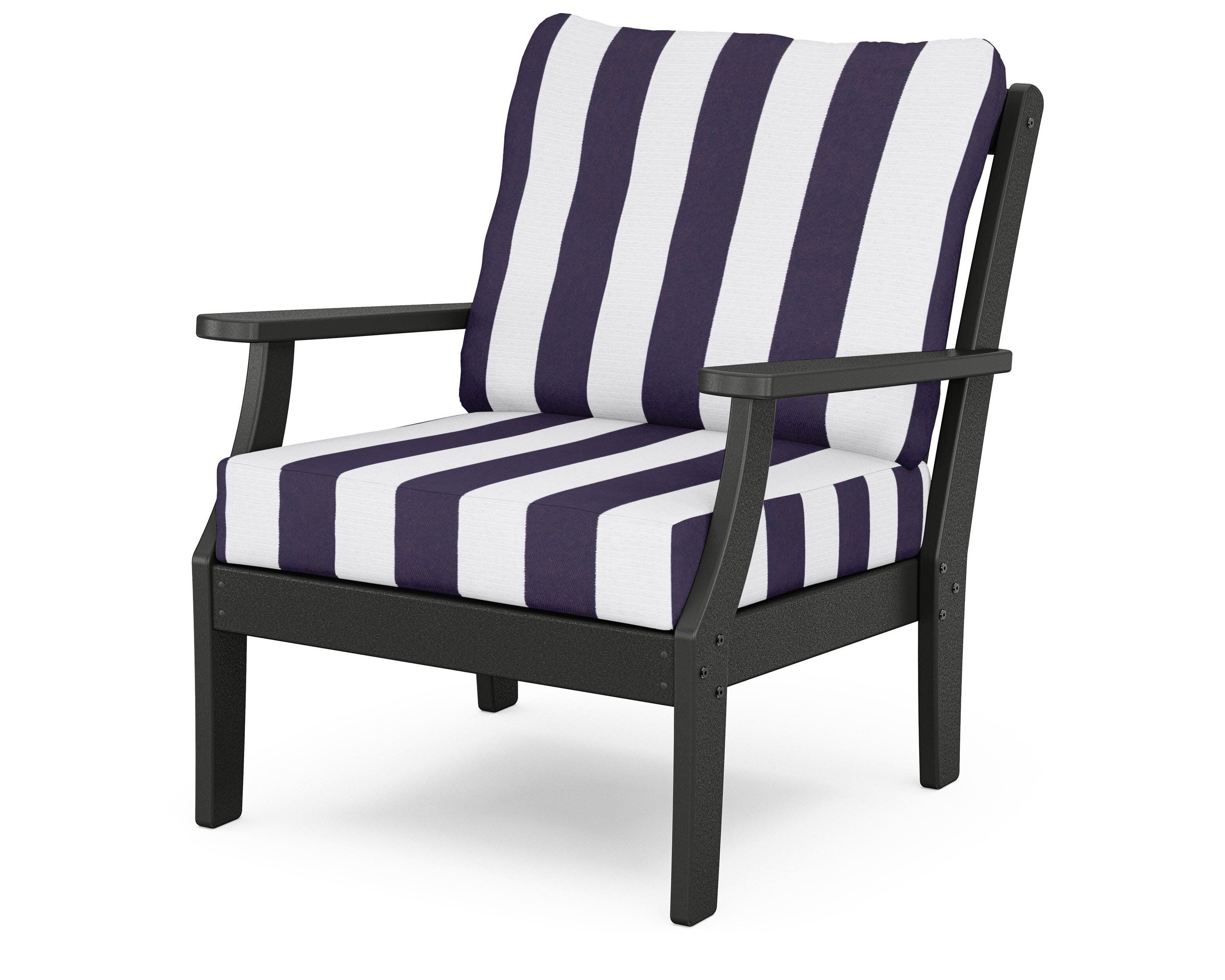 Yacht Club Deep Seating Chair in Charcoal Black / Cabana Stripe Navy