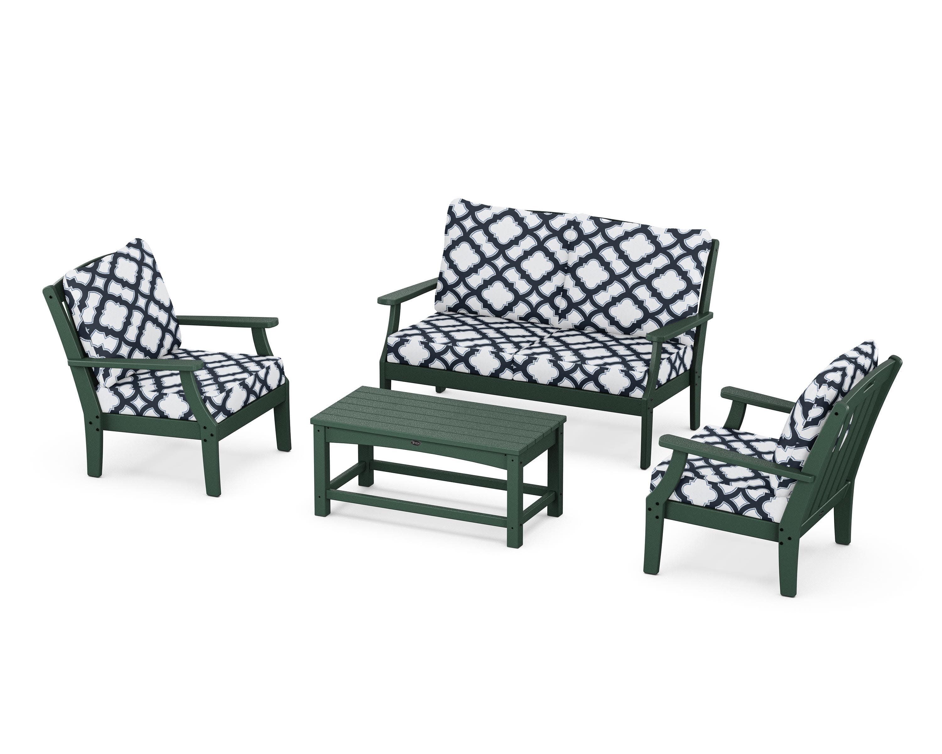 Yacht Club 4-Piece Deep Seating Chair Set in Rainforest Canopy / Trellis Marine Indigo