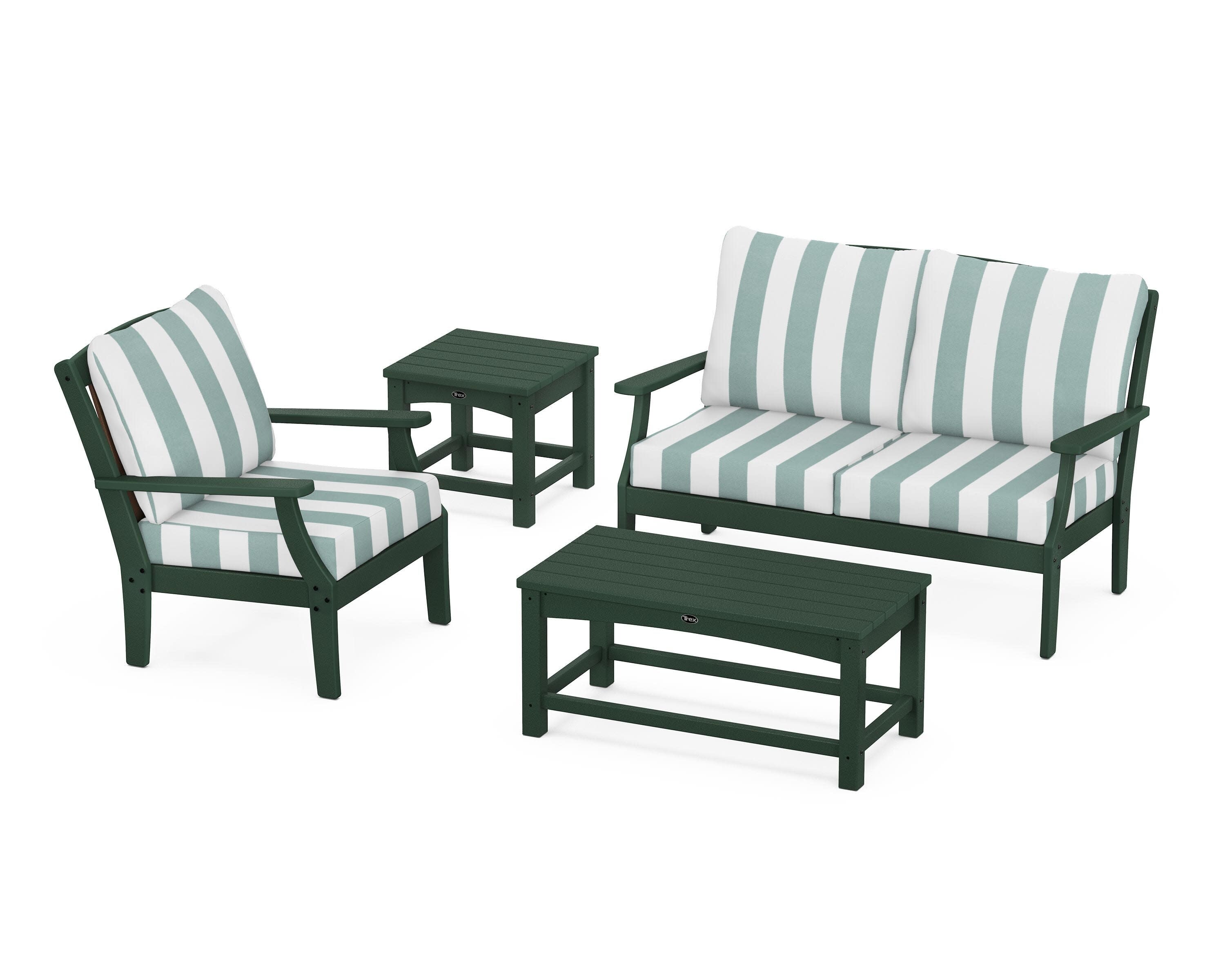 Yacht Club 4-Piece Deep Seating Set in Rainforest Canopy / Cabana Stripe Glacier Spa