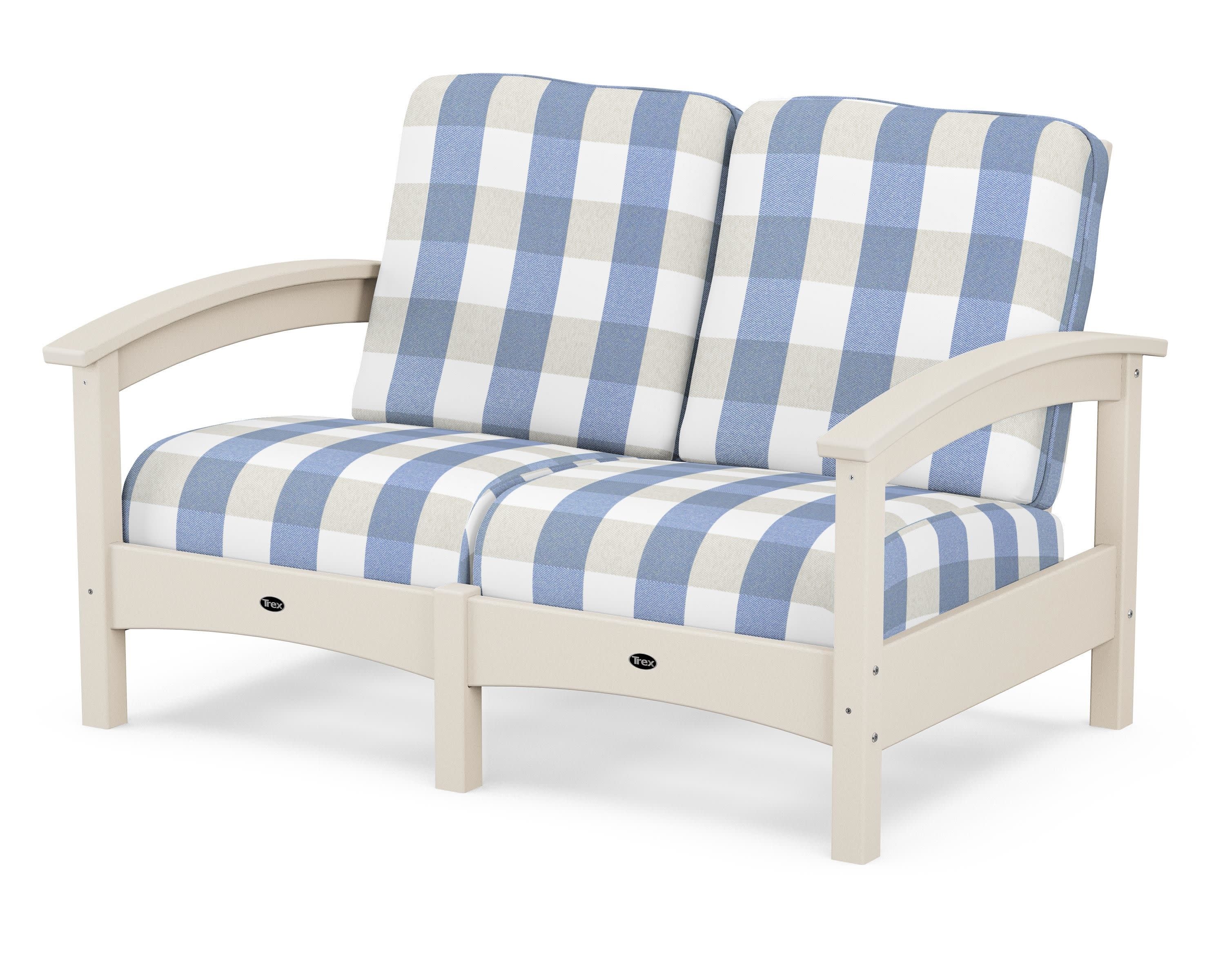 Rockport Club Loveseat in Sand Castle / Buffalo Plaid Sky Blue