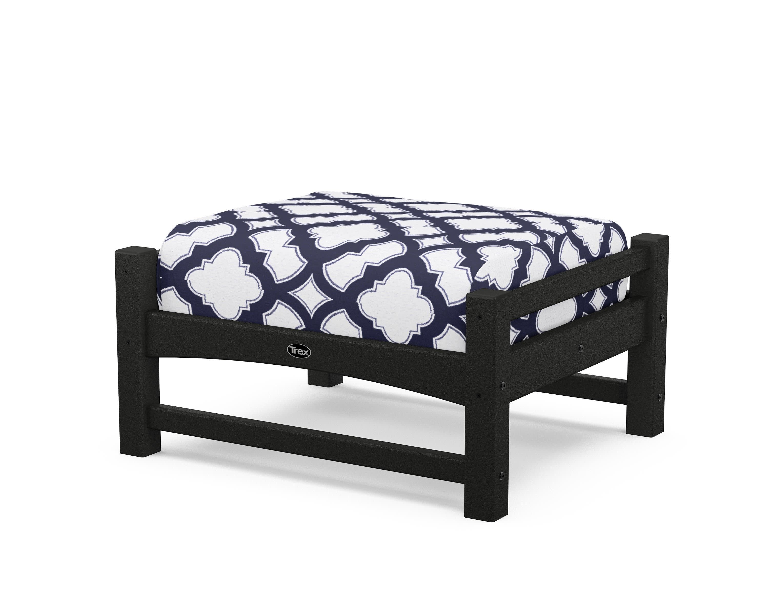 Rockport Club Ottoman in Charcoal Black / Trellis Navy
