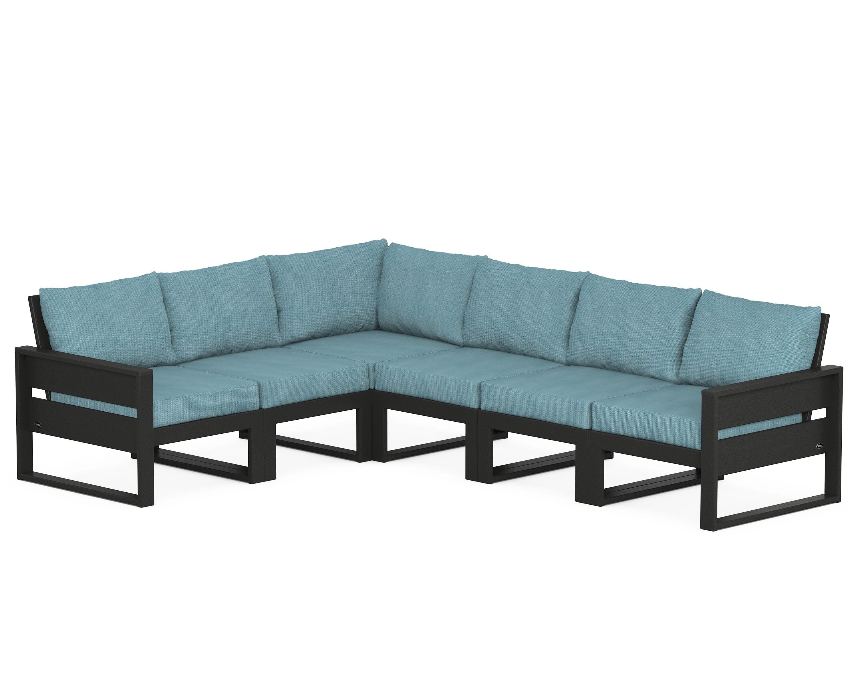Eastport 6-Piece Sectional in Charcoal Black / Lattice Sky Blue