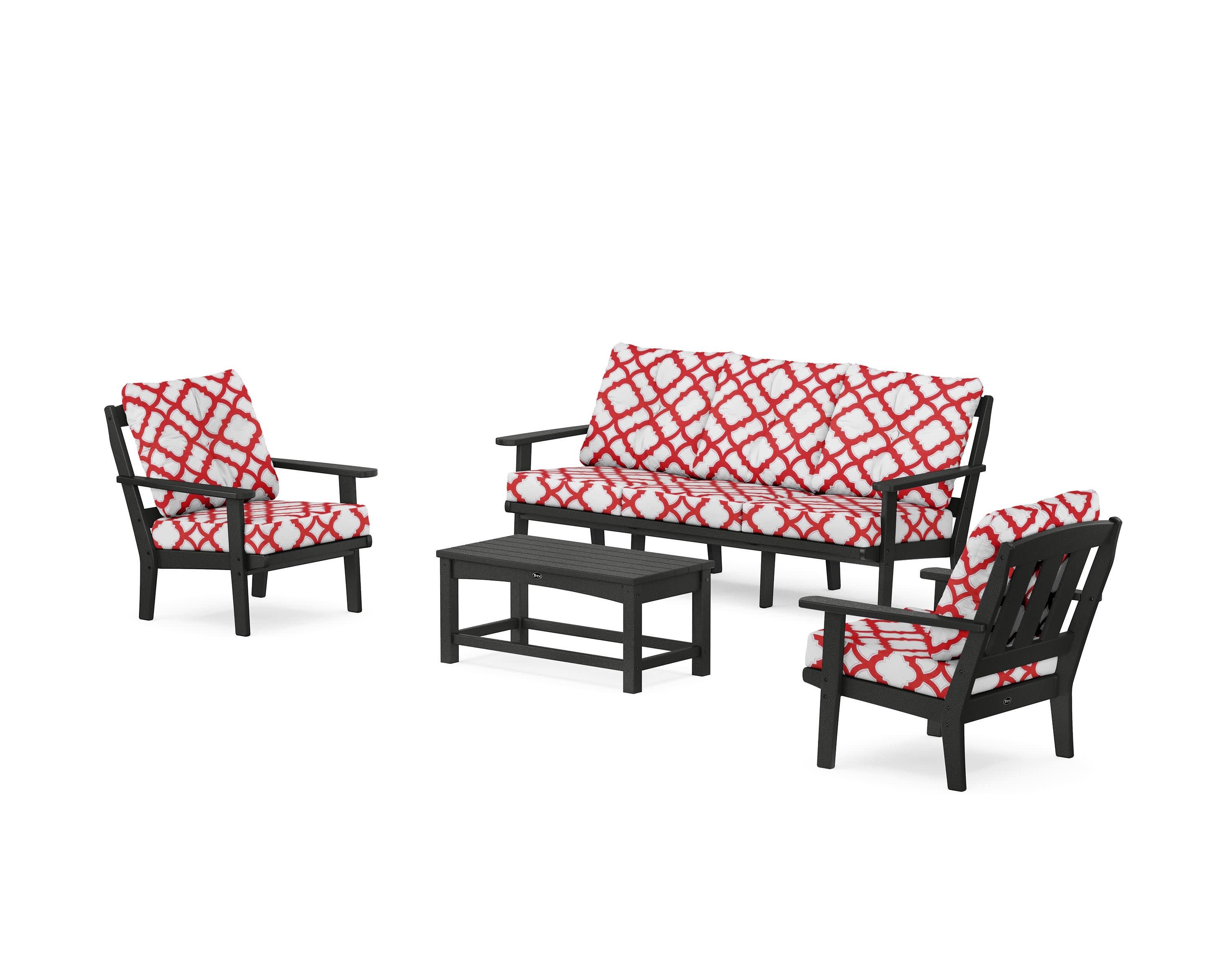 Cape Cod 4-Piece Deep Seating Set with Sofa in Charcoal Black / Trellis Crimson