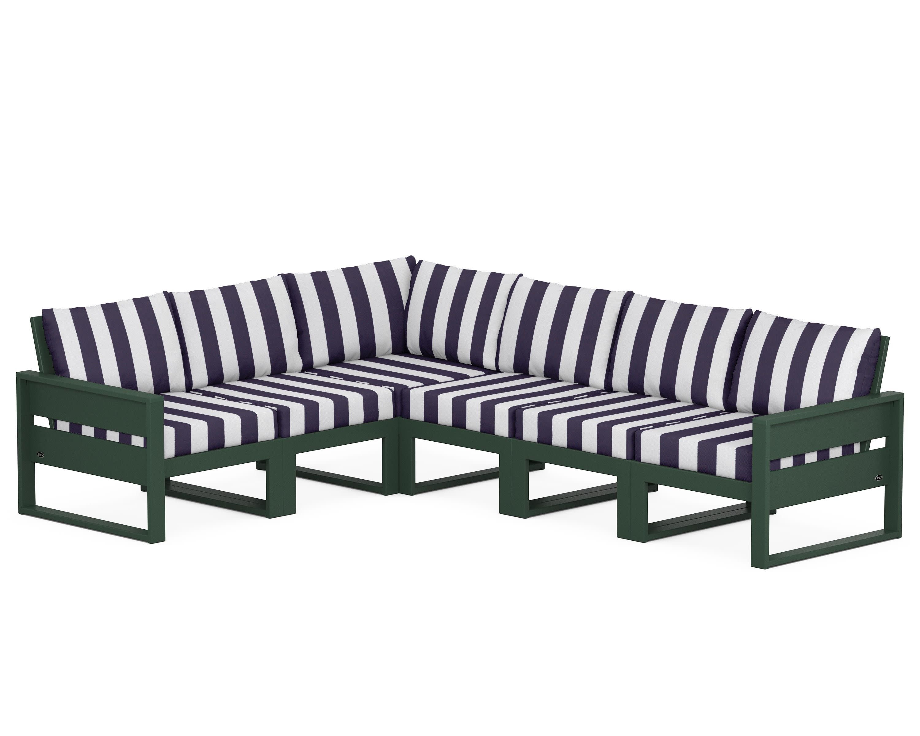 Eastport 6-Piece Sectional in Rainforest Canopy / Cabana Stripe Navy