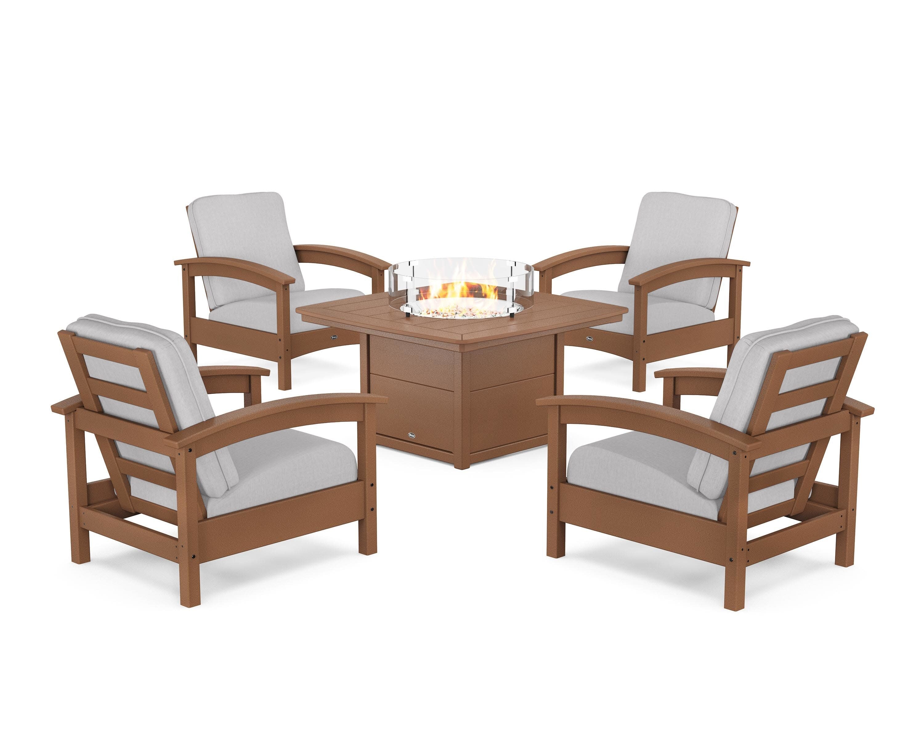 Rockport 5-Piece Deep Seating Set with Yacht Club Fire Pit Table in Tree House / Granite