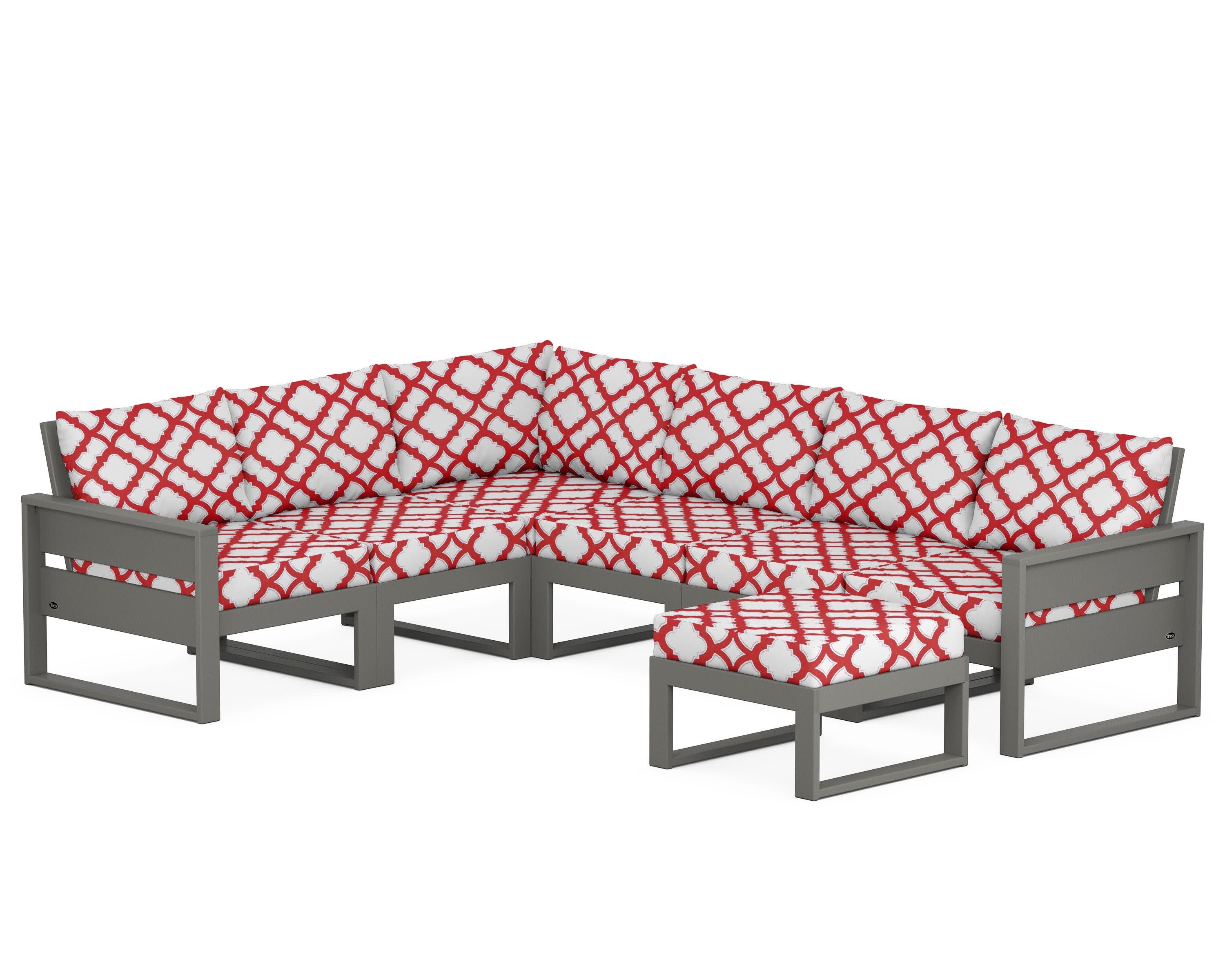 Eastport 6-Piece Sectional with Ottoman in Stepping Stone / Trellis Crimson