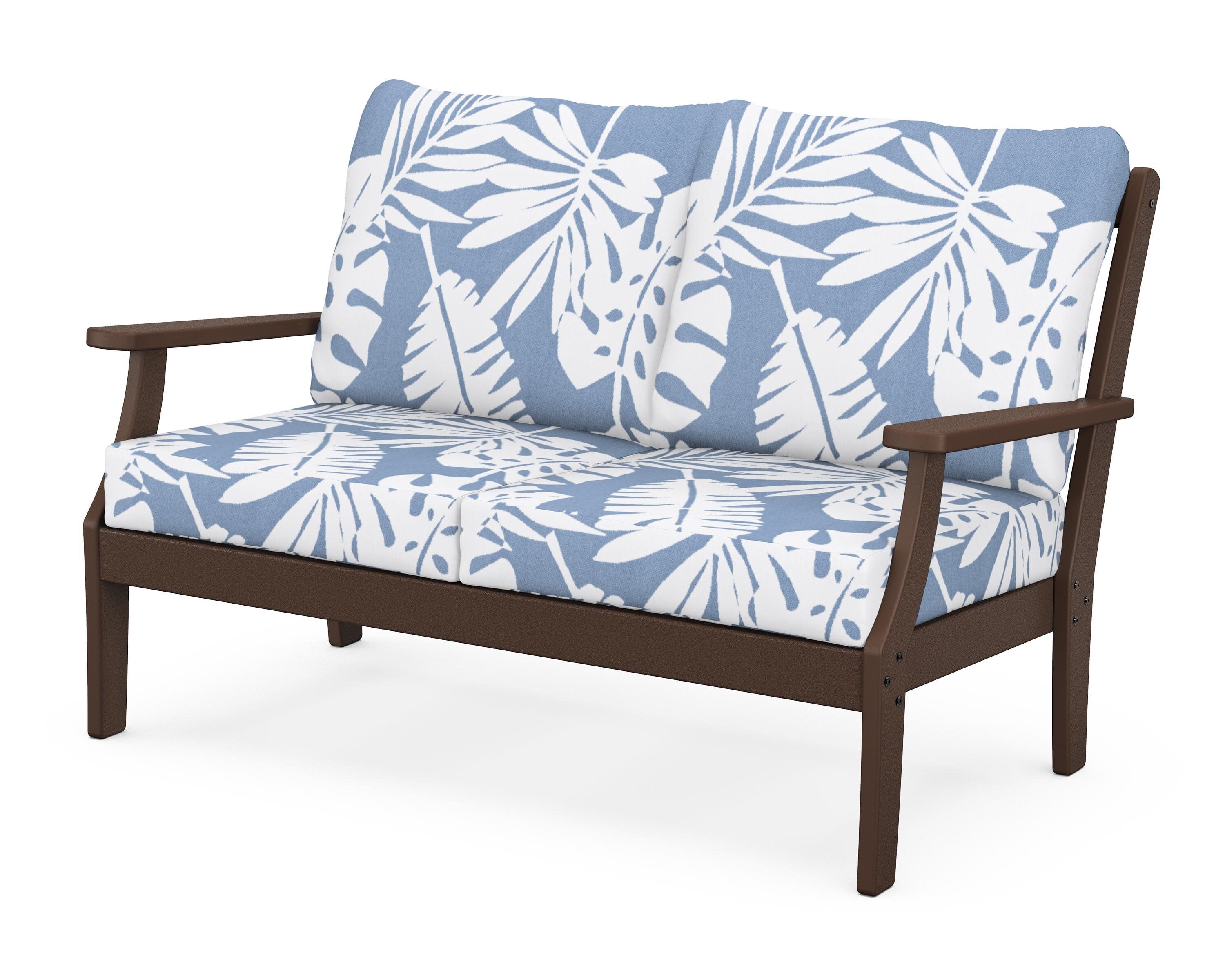 Yacht Club Deep Seating Loveseat in Vintage Lantern / Leaf Sky Blue