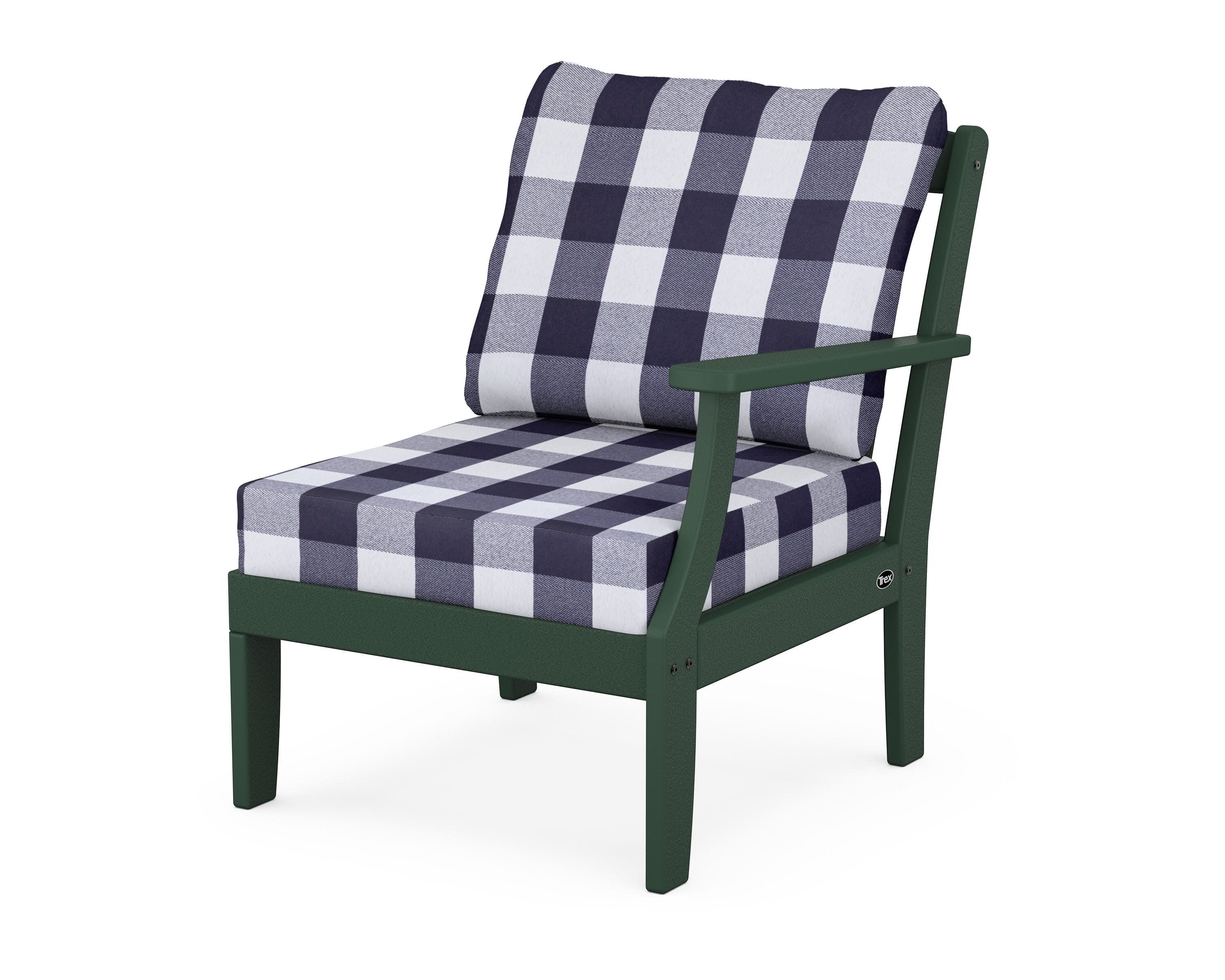Yacht Club Modular Right Arm Chair in Rainforest Canopy / Buffalo Plaid Navy