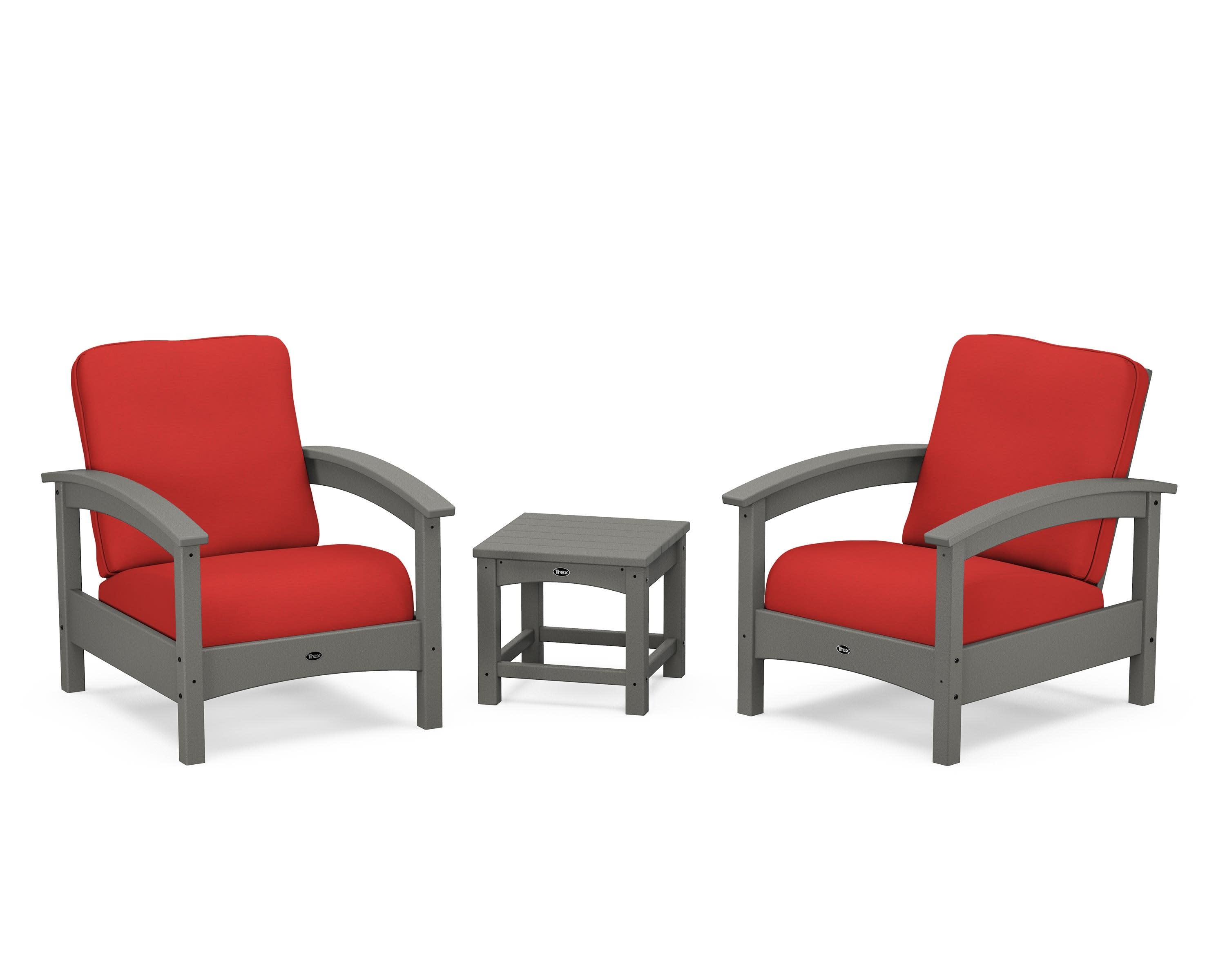 Rockport Club 3-Piece Deep Seating Conversation Set in Stepping Stone / Crimson Linen