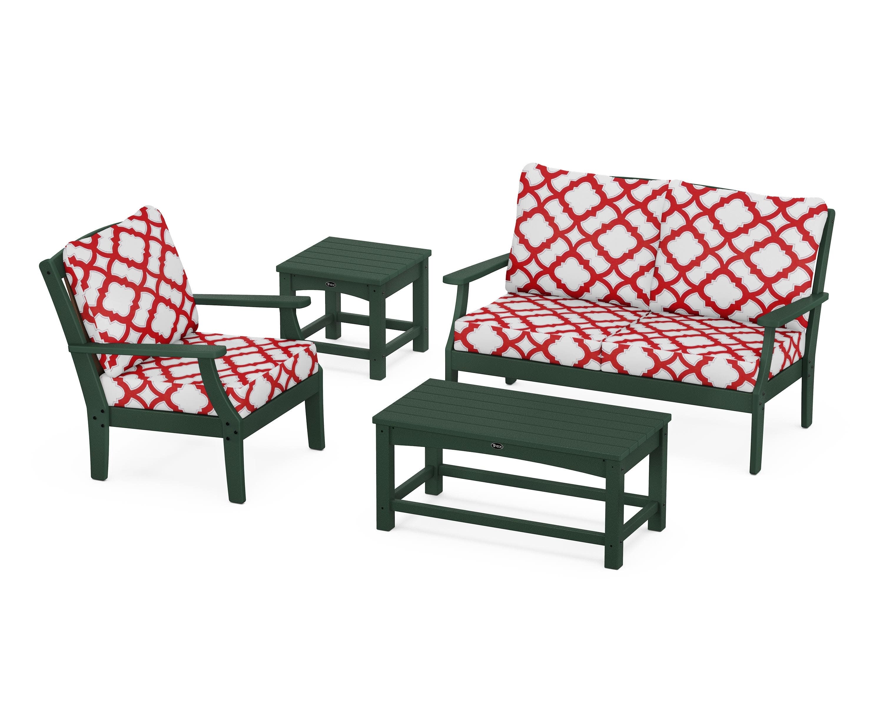Yacht Club 4-Piece Deep Seating Set in Rainforest Canopy / Trellis Crimson