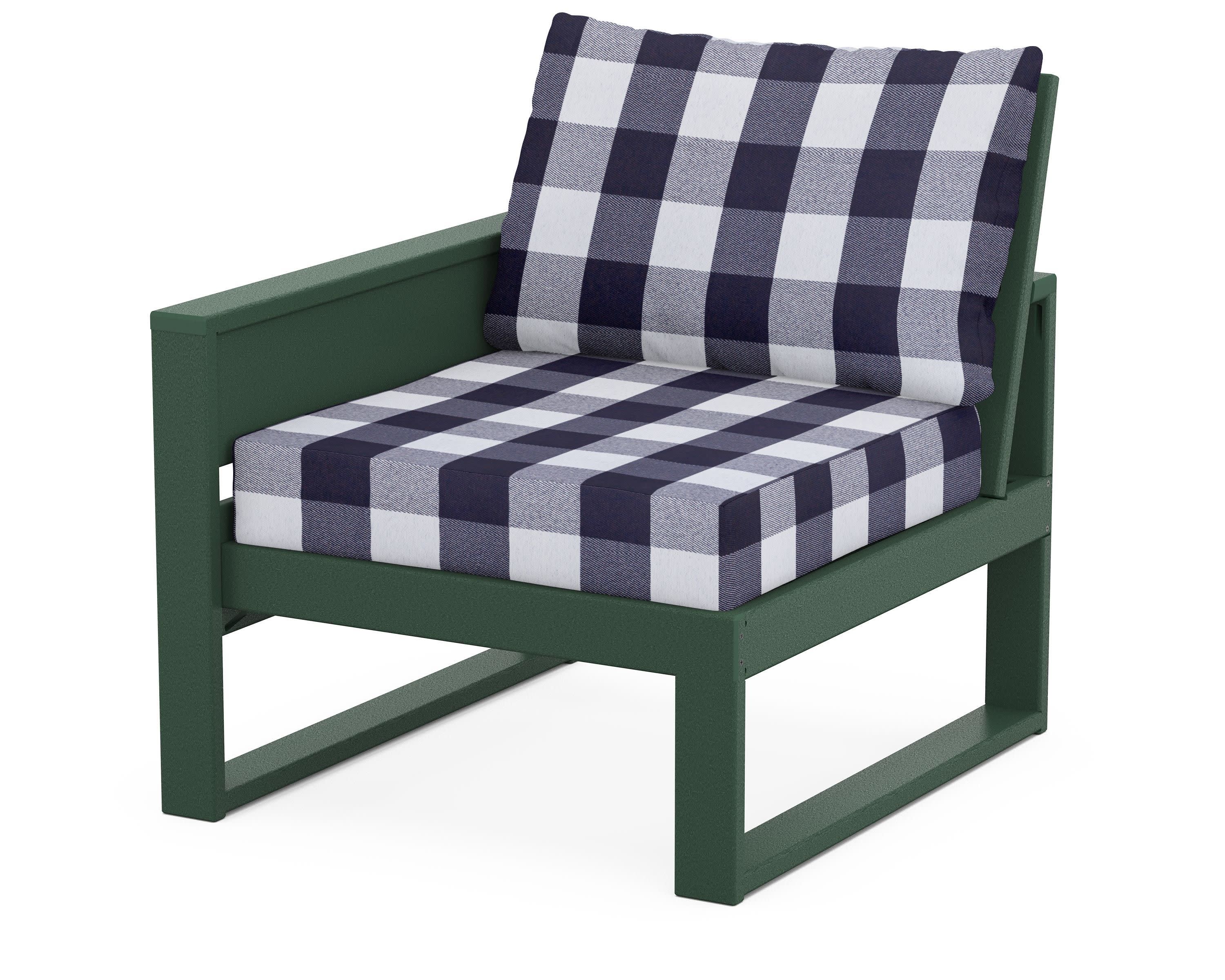 Eastport Modular Left Arm Chair in Rainforest Canopy / Buffalo Plaid Navy