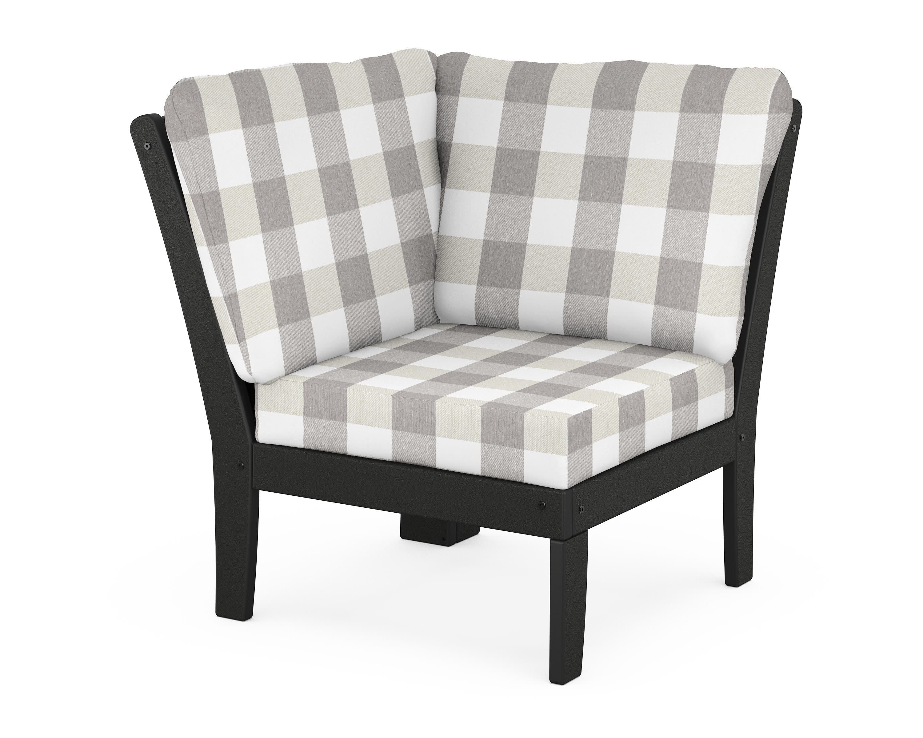 Yacht Club Modular Corner Chair in Charcoal Black / Buffalo Plaid Grey Mist