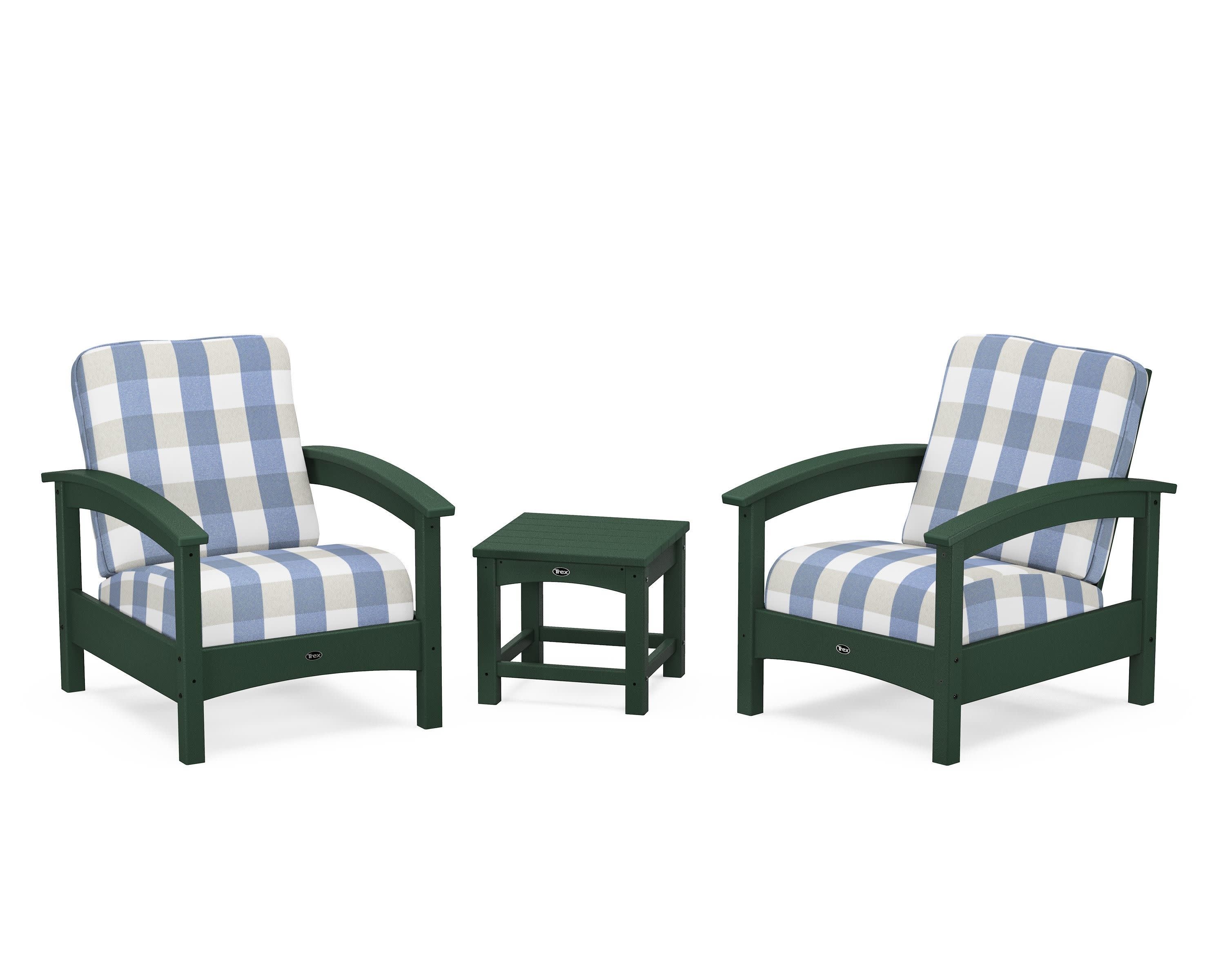 Rockport Club 3-Piece Deep Seating Conversation Set in Rainforest Canopy / Buffalo Plaid Sky Blue