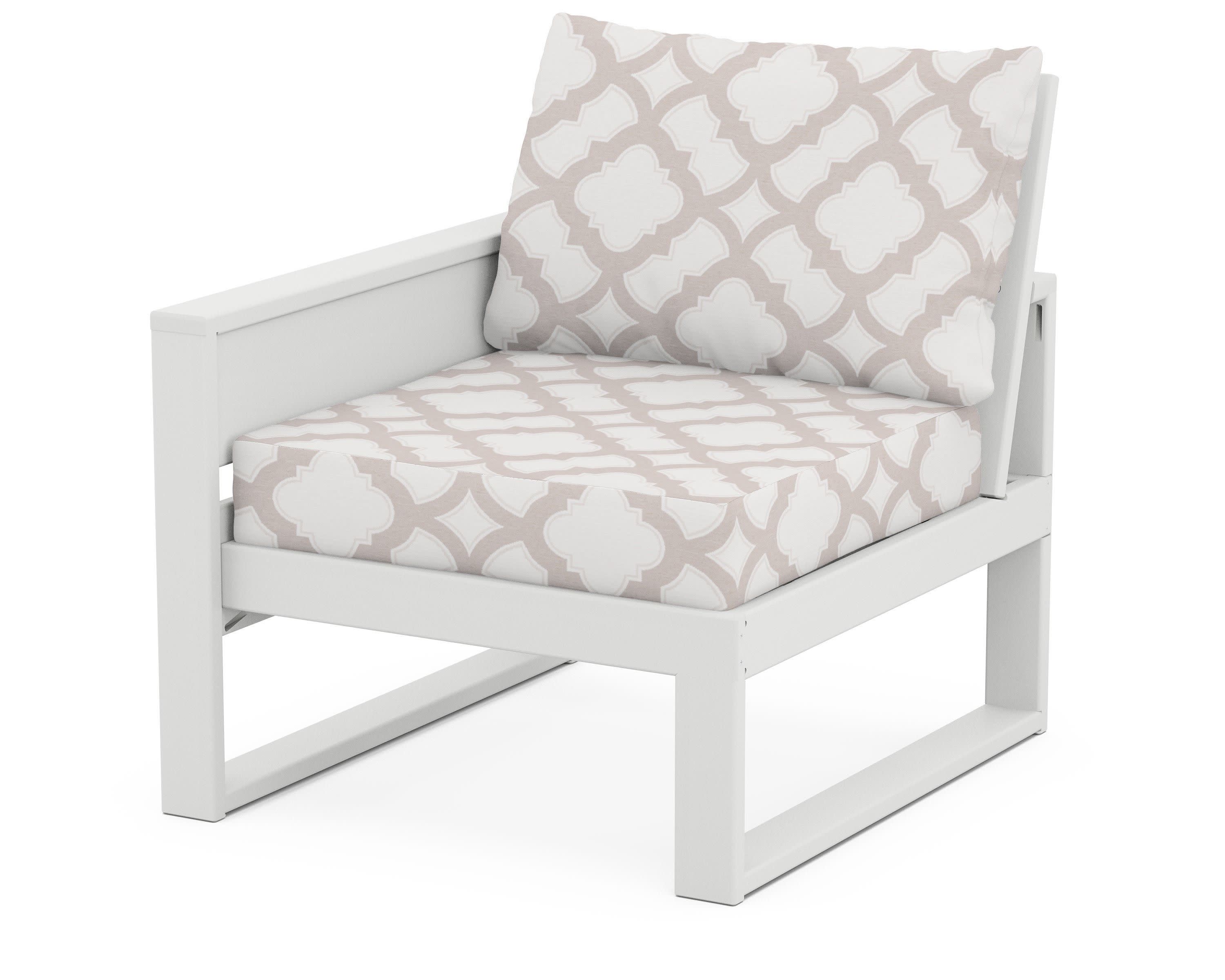 Eastport Modular Left Arm Chair in Classic White / Trellis Dune Burlap