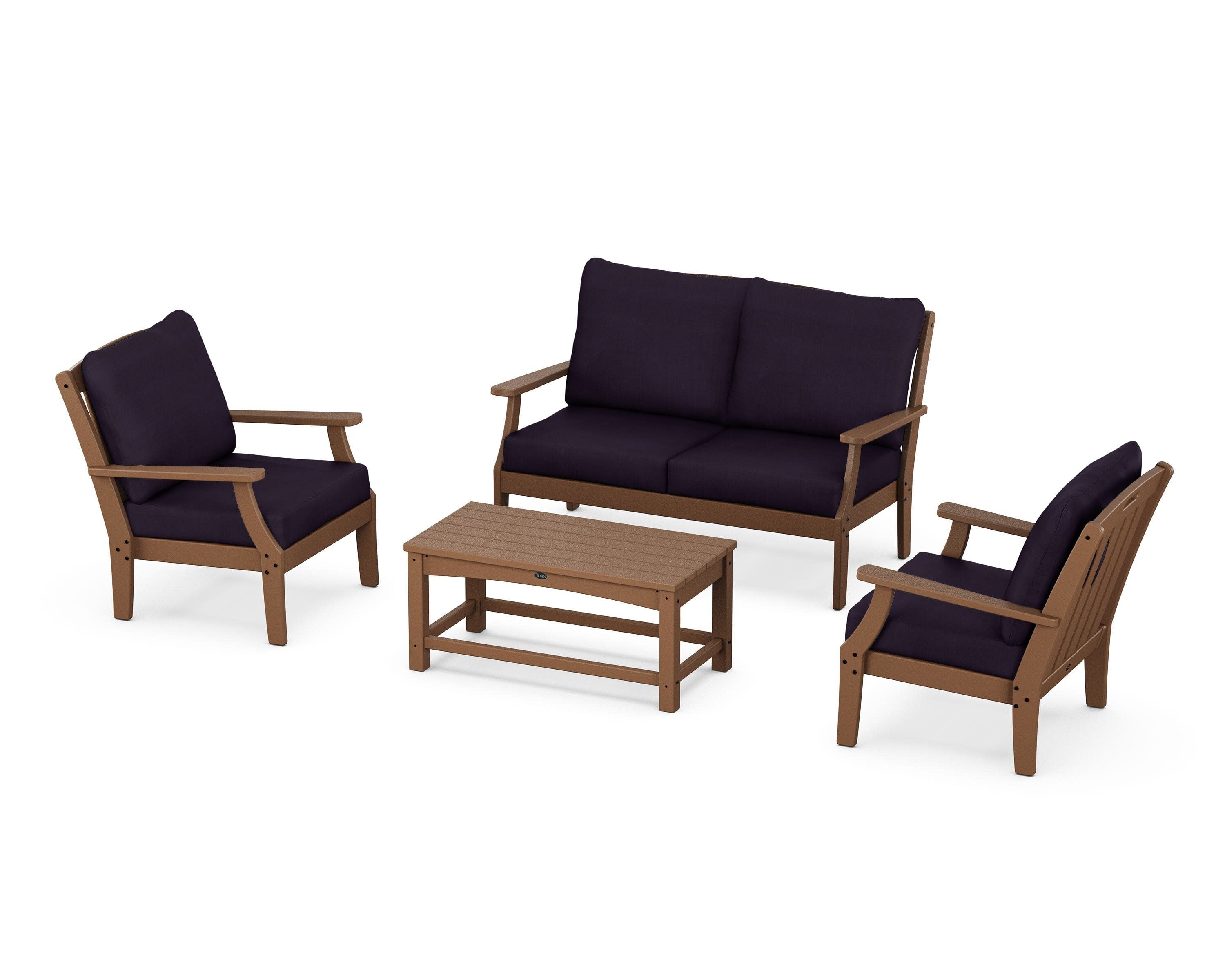 Yacht Club 4-Piece Deep Seating Chair Set in Tree House / Navy Linen