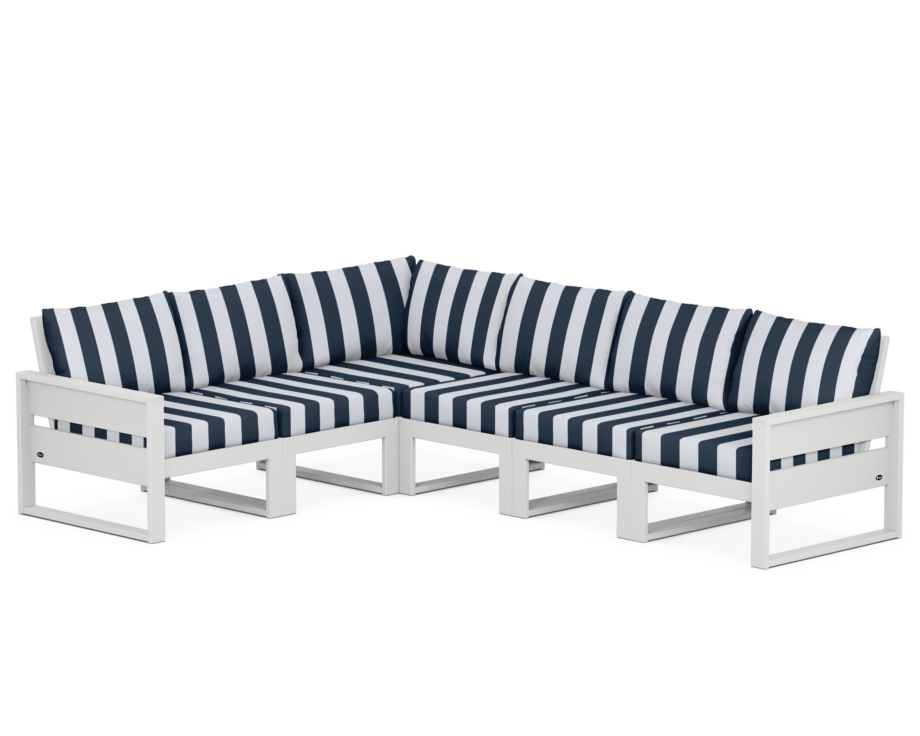 Eastport 6-Piece Sectional in Classic White / Cabana Stripe Marine Indigo
