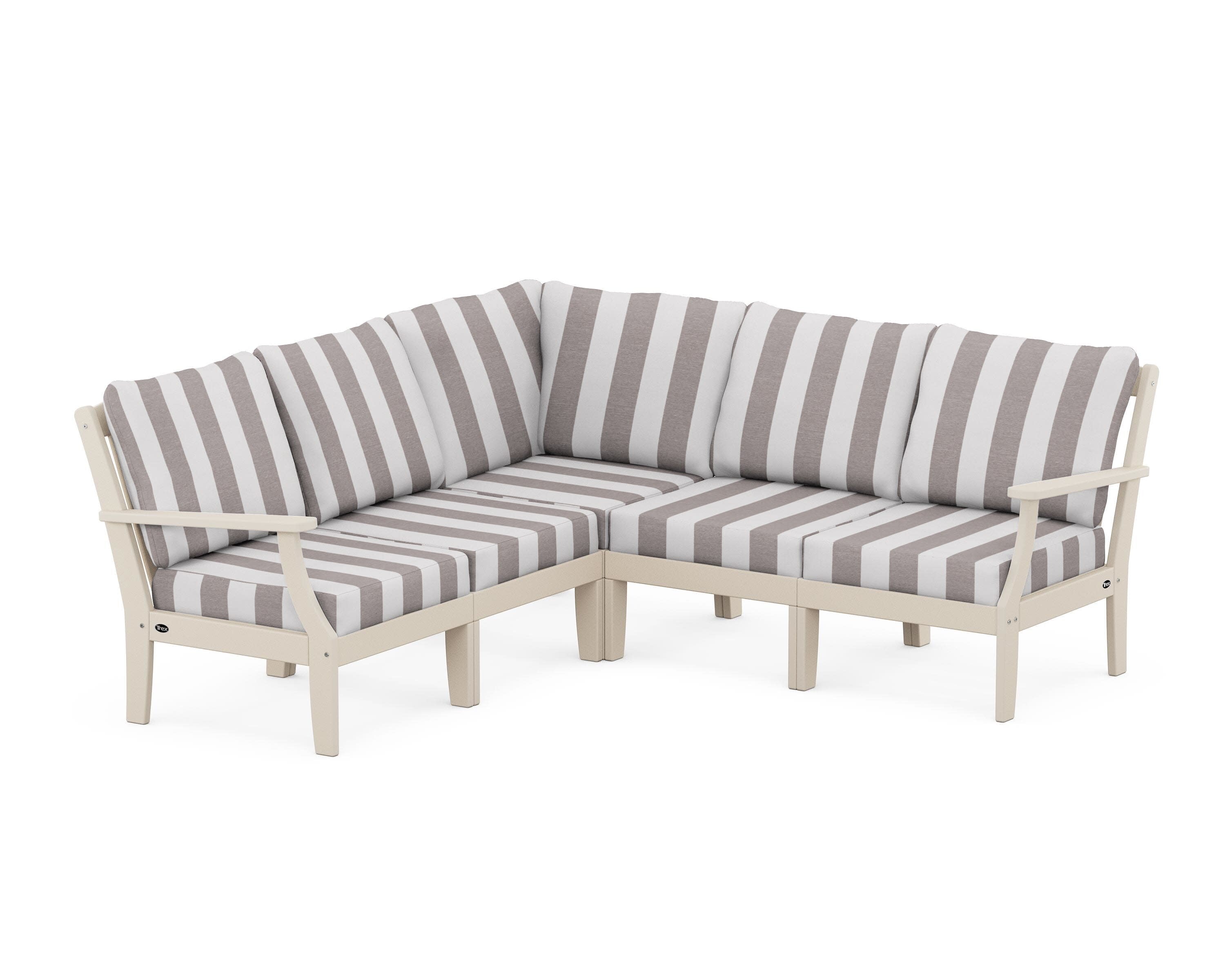 Yacht Club Modular 5-Piece Deep Seating Set in Sand Castle / Cabana Stripe Grey Mist