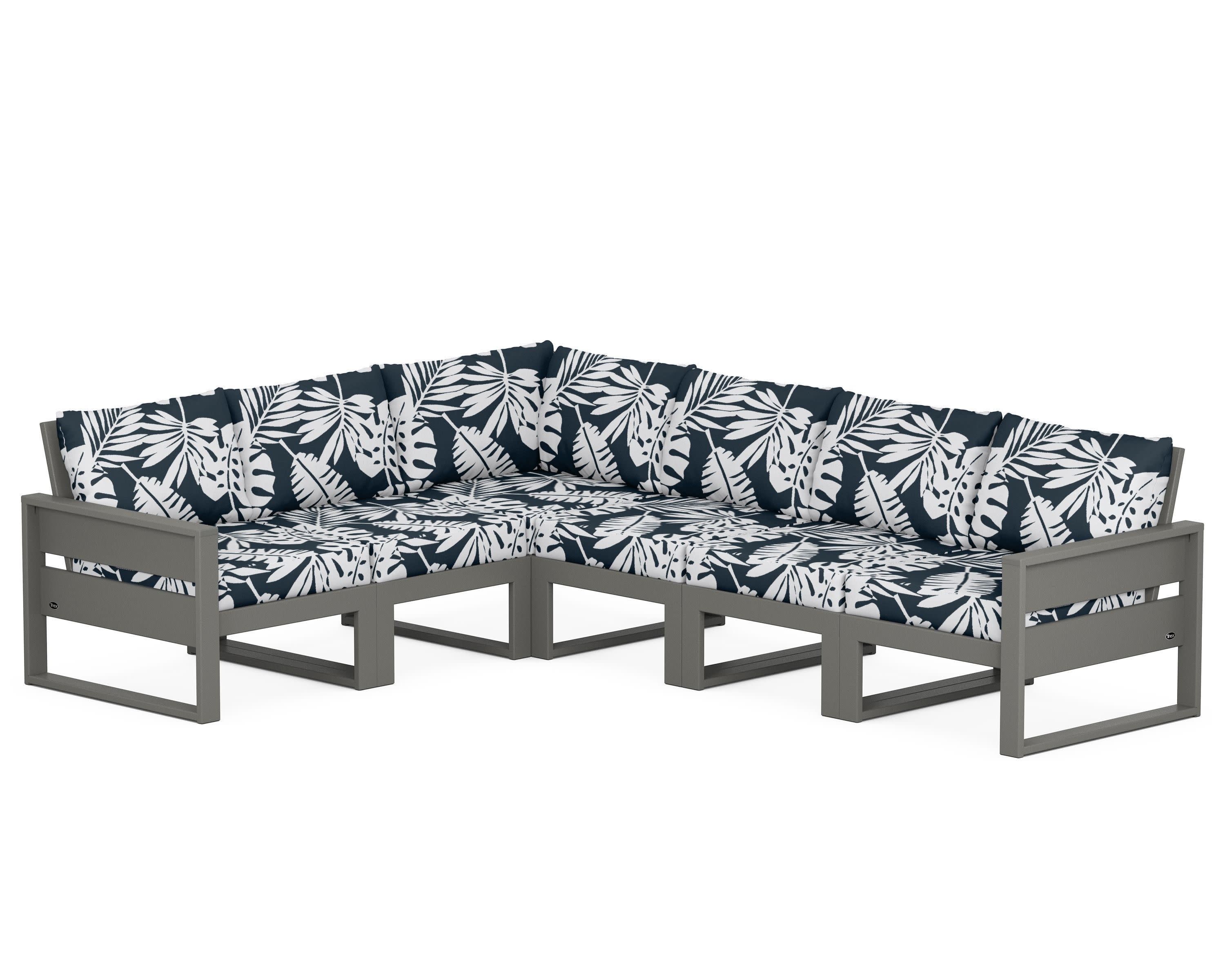 Eastport 6-Piece Sectional in Stepping Stone / Leaf Marine Indigo