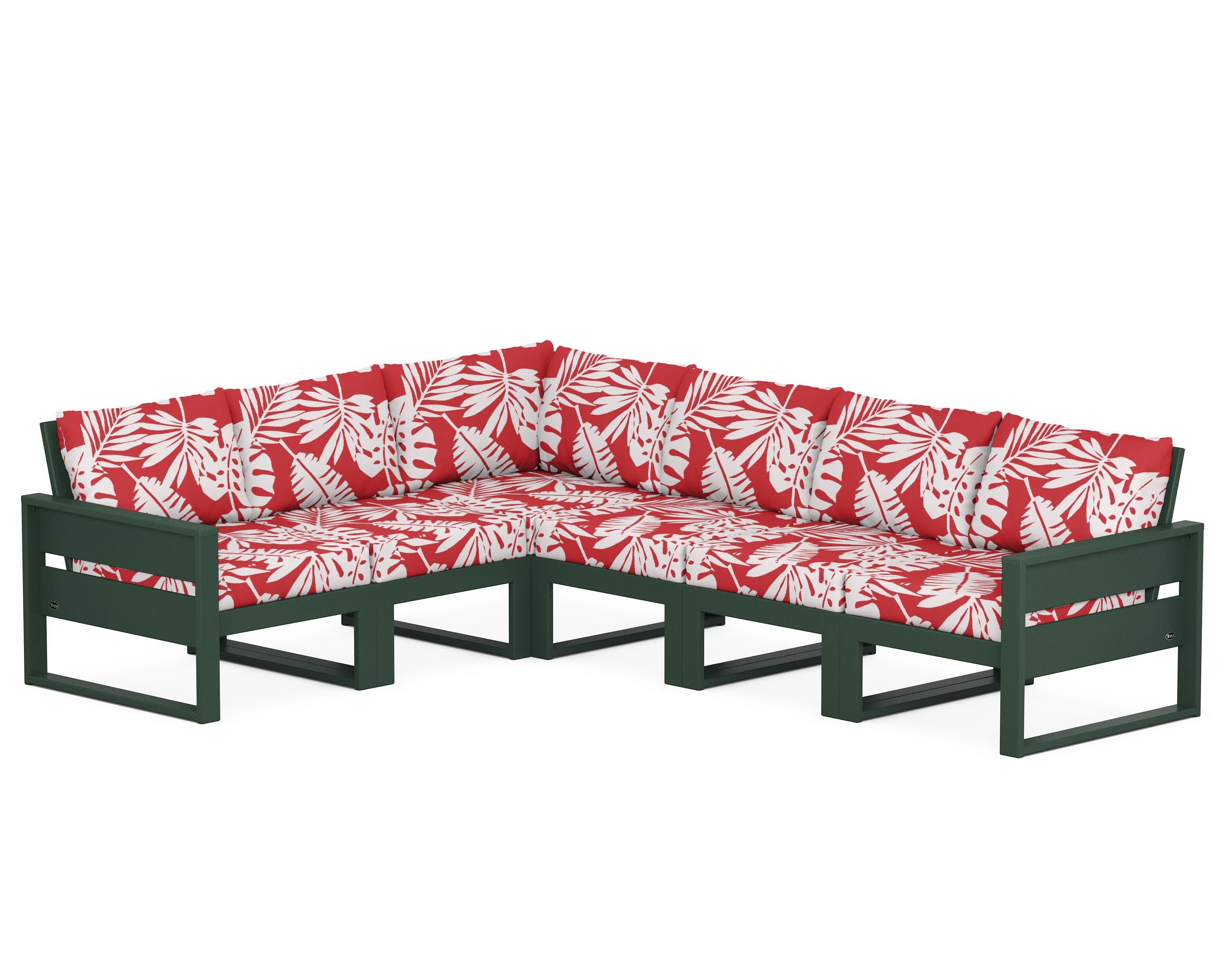Eastport 6-Piece Sectional in Rainforest Canopy / Leaf Crimson
