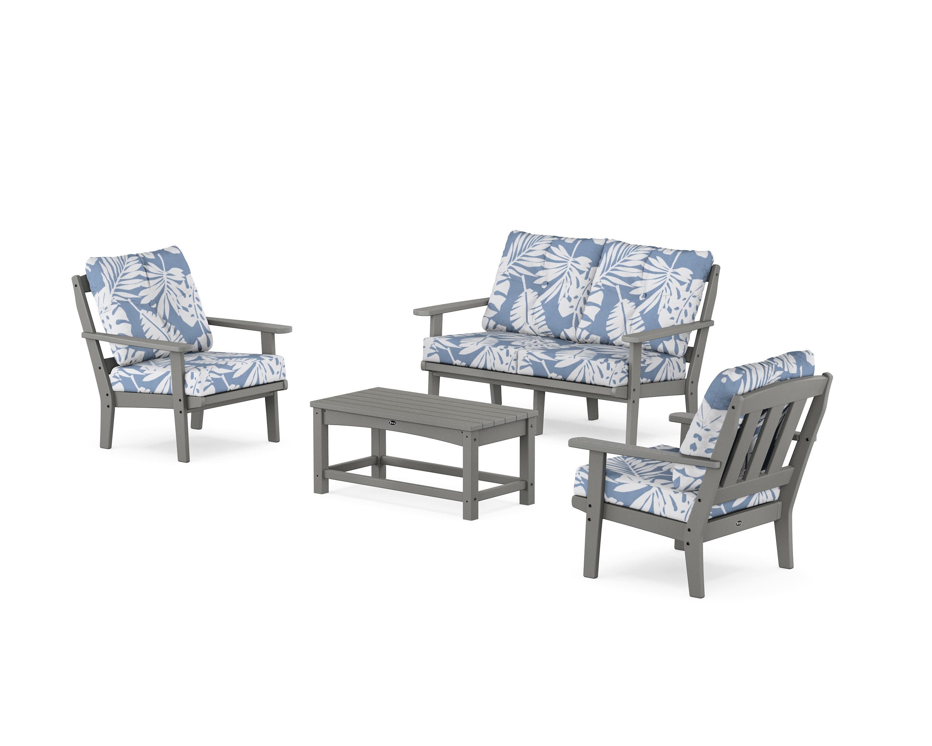 Cape Cod 4-Piece Deep Seating Set with Loveseat in Stepping Stone / Leaf Sky Blue