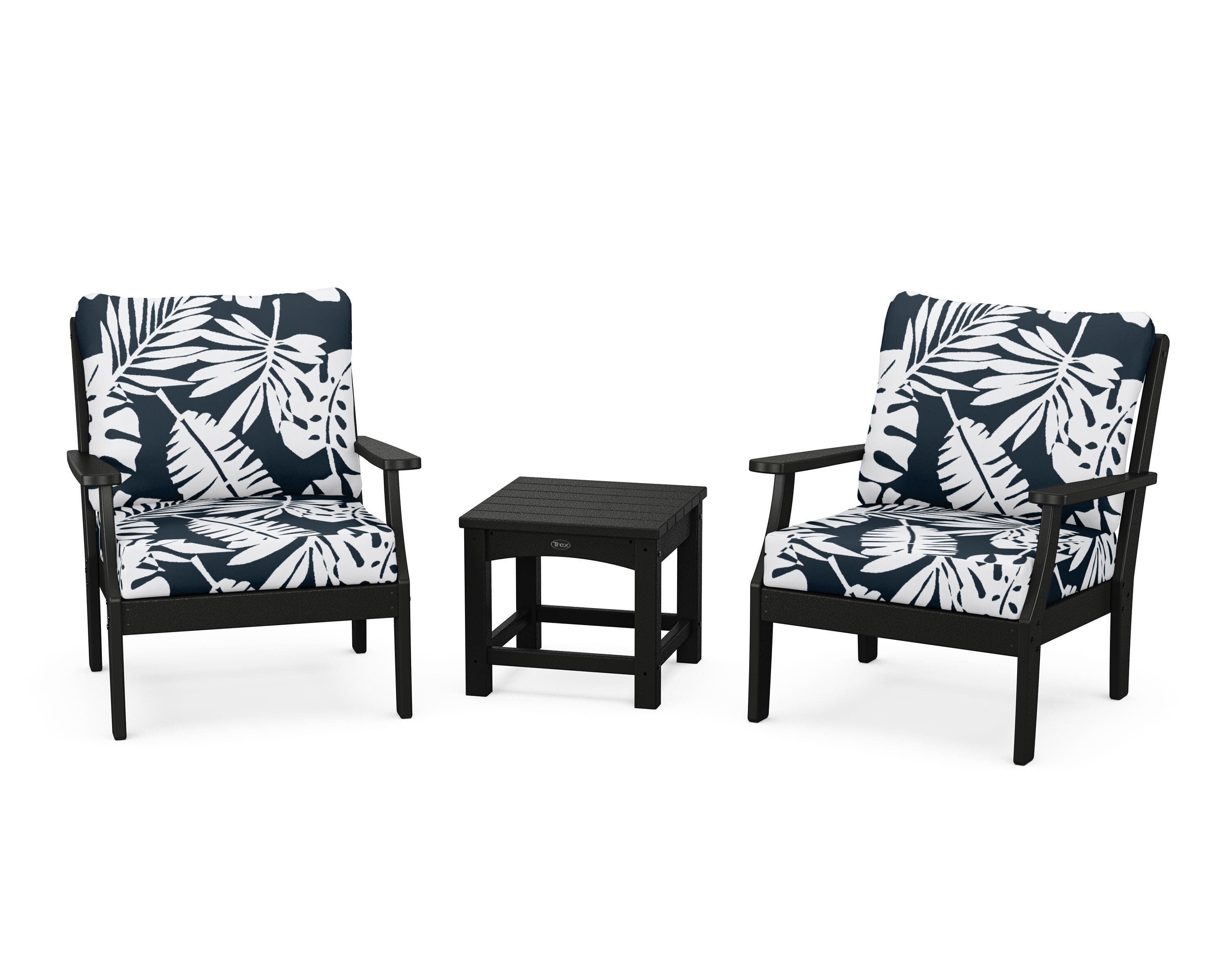 Yacht Club 3-Piece Deep Seating Set in Charcoal Black / Leaf Marine Indigo