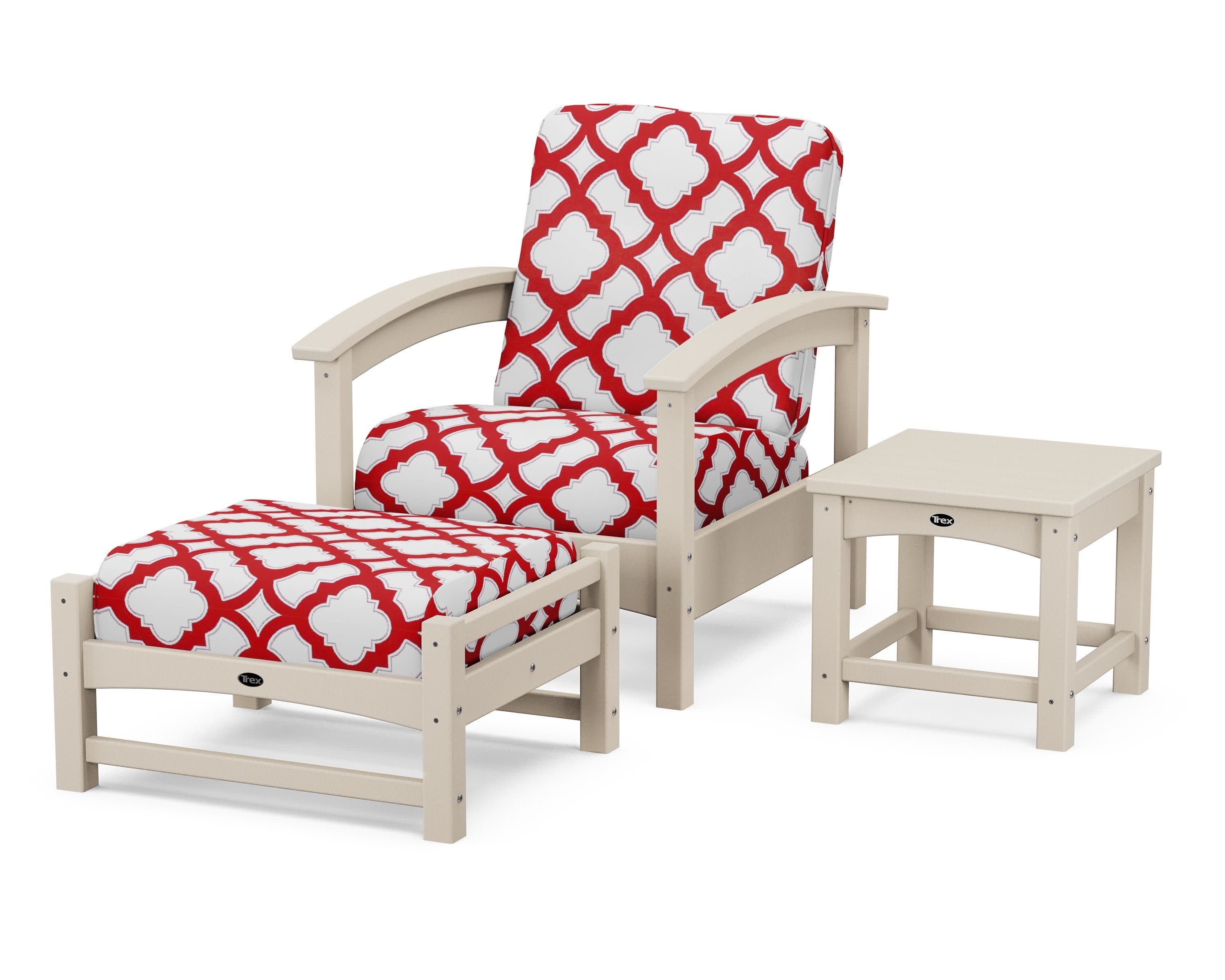 Rockport 3-Piece Deep Seating Set in Sand Castle / Trellis Crimson