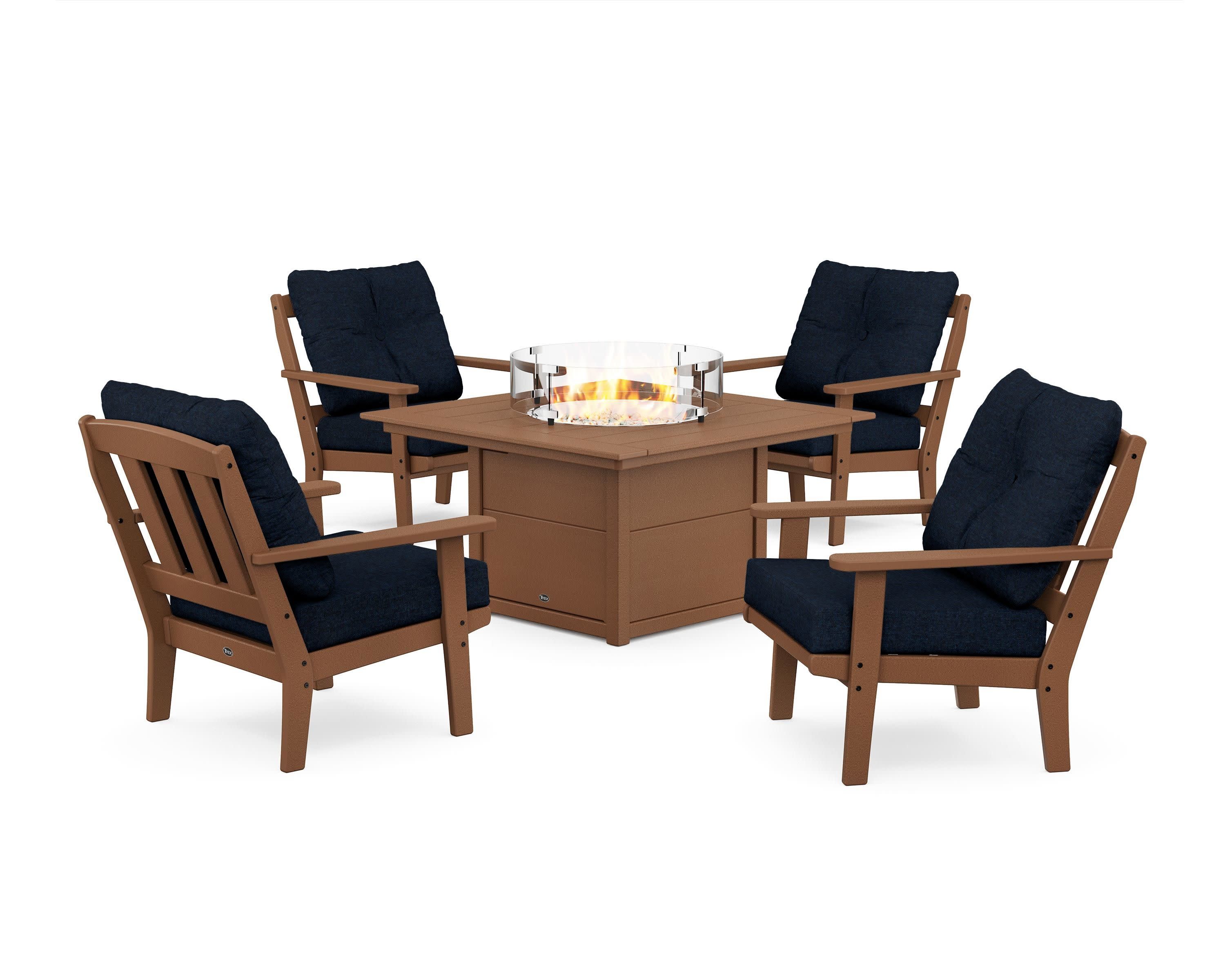 Cape Cod 5-Piece Deep Seating Set with Fire Pit Table in Tree House / Marine Indigo