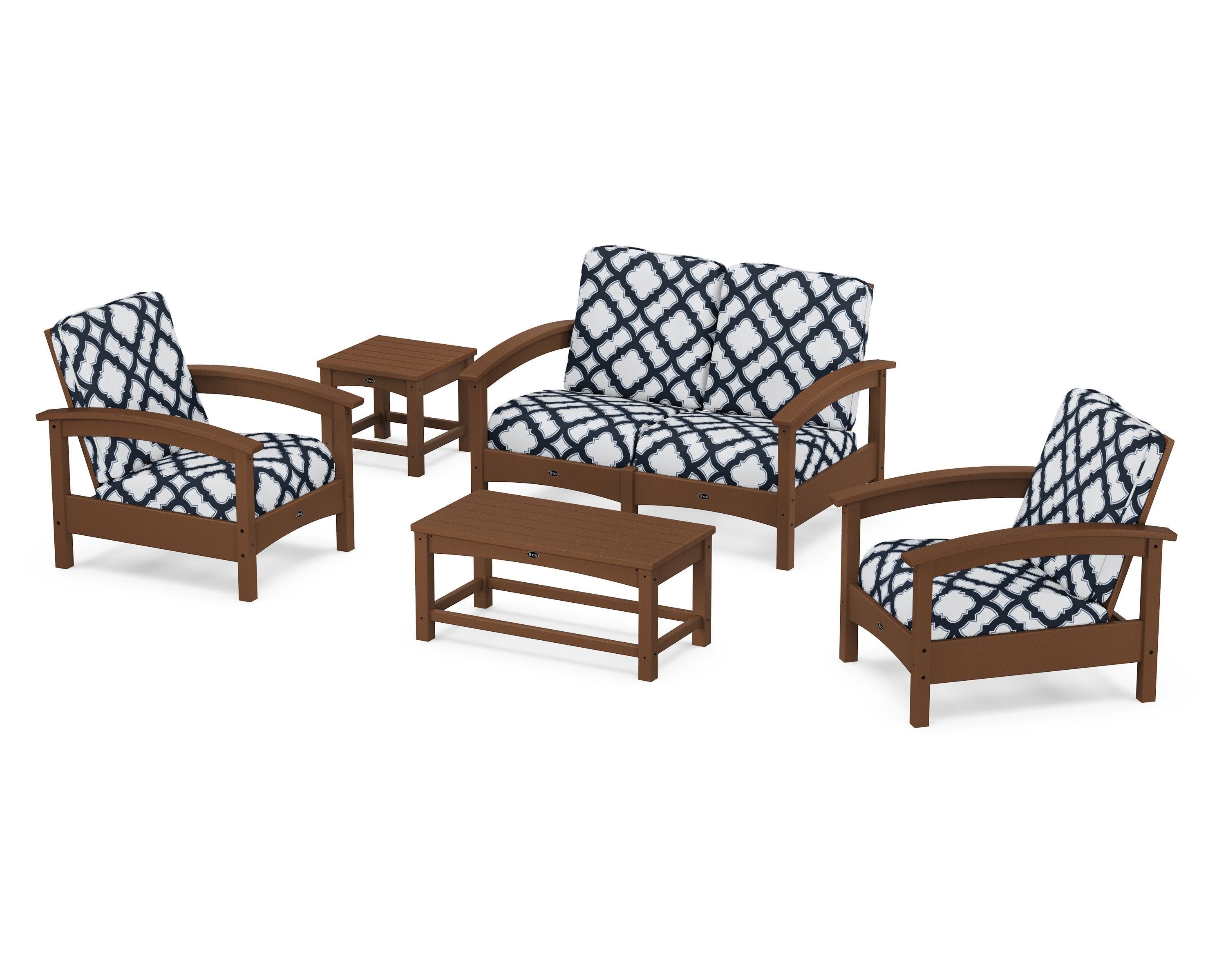 Rockport Club 6-Piece Deep Seating Conversation Set in Tree House / Trellis Marine Indigo