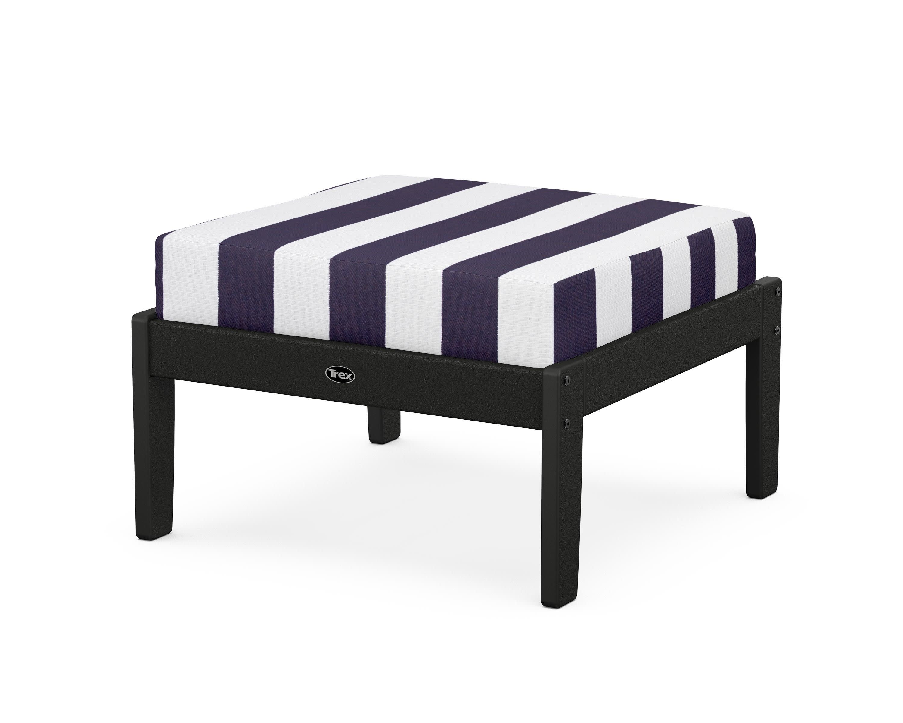 Yacht Club Deep Seating Ottoman in Charcoal Black / Cabana Stripe Navy