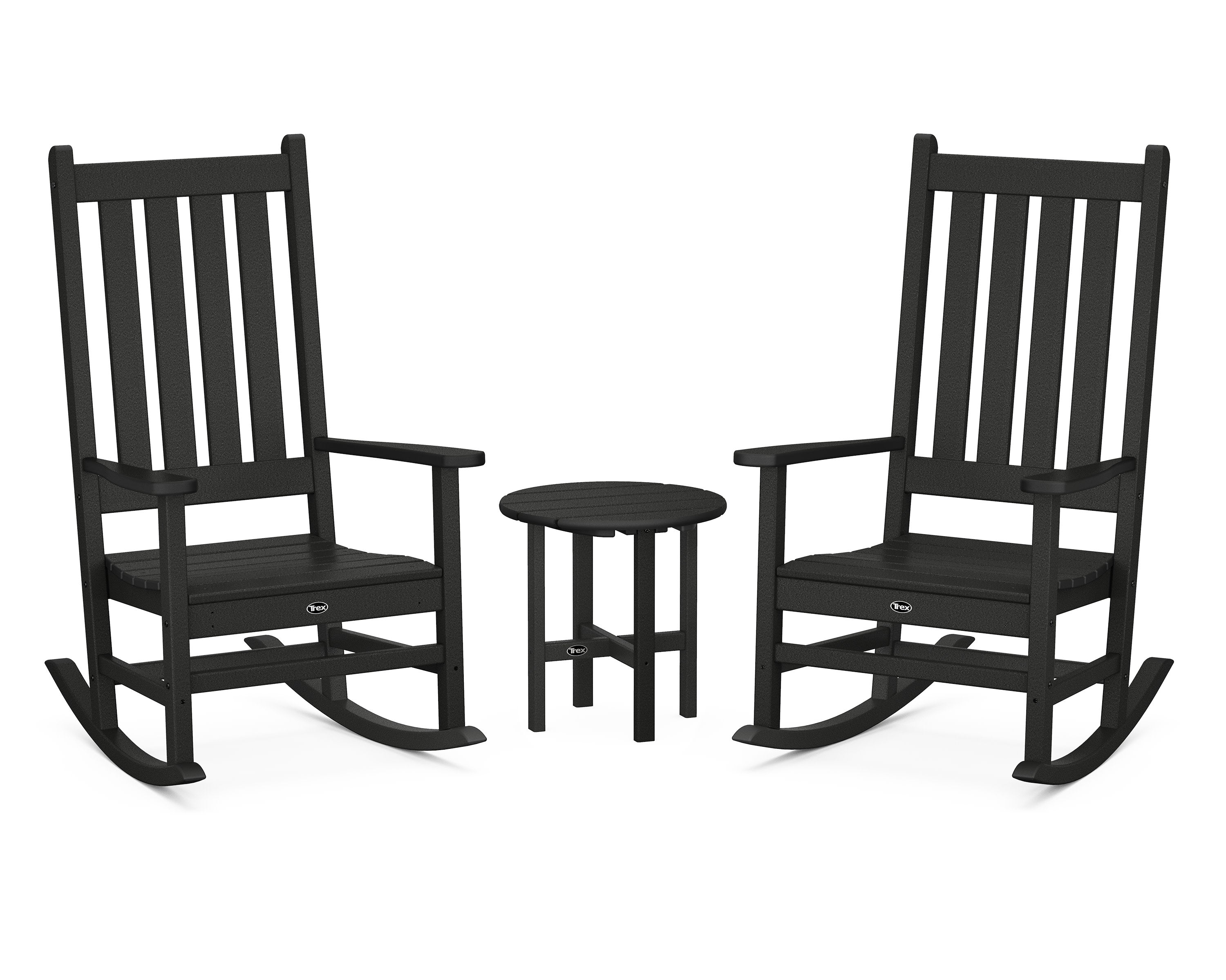 Cape Cod 3-Piece Porch Rocking Chair Set with Cape Cod Round 18" Side Table in Charcoal Black