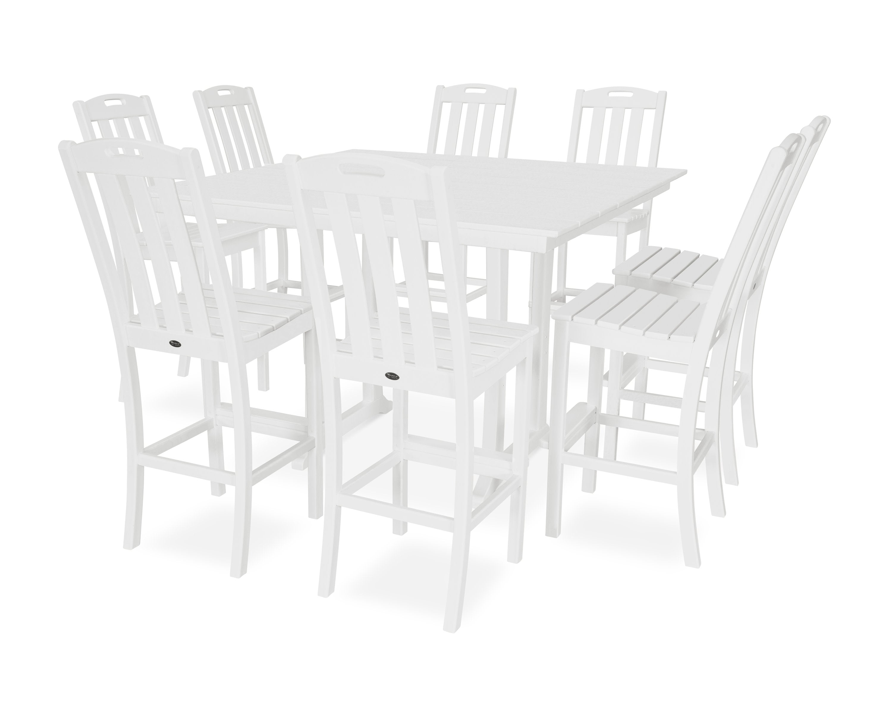 Yacht Club 9-Piece Farmhouse Trestle Side Chair Bar Set in Classic White