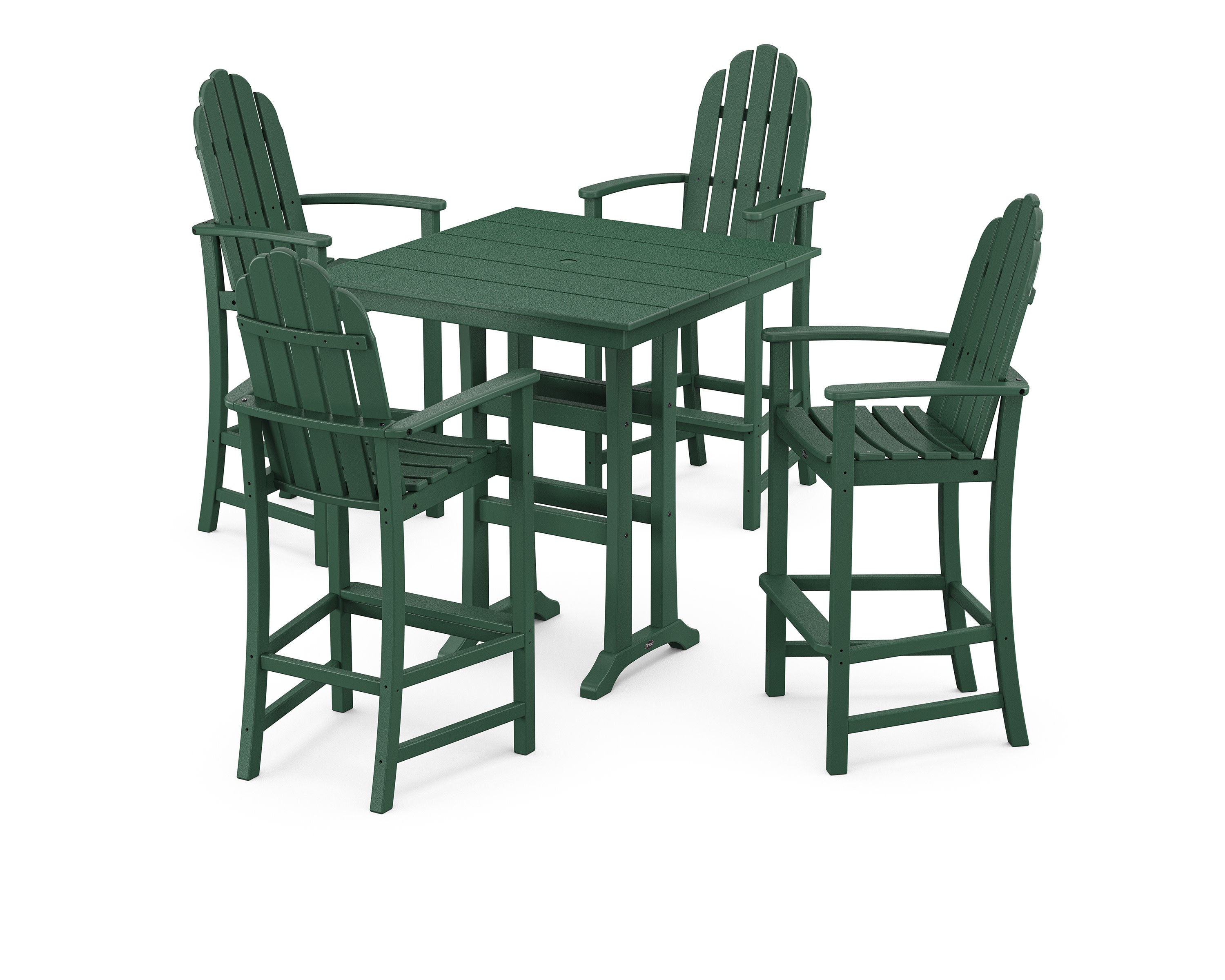 Yacht Club 5-Piece Farmhouse Trestle Arm Chair Bar Set in Rainforest Canopy
