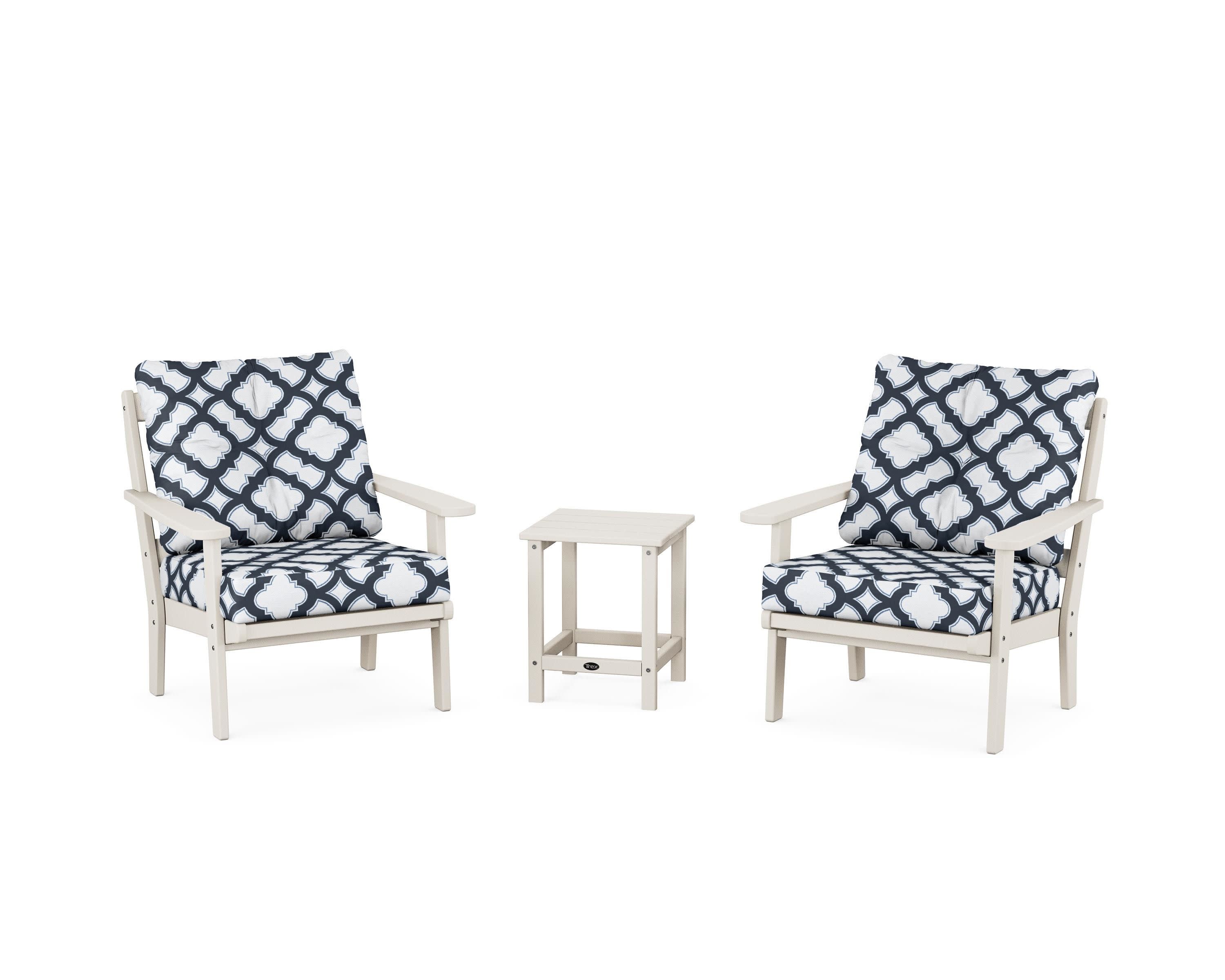 Cape Cod 3-Piece Deep Seating Set in Sand Castle / Trellis Marine Indigo