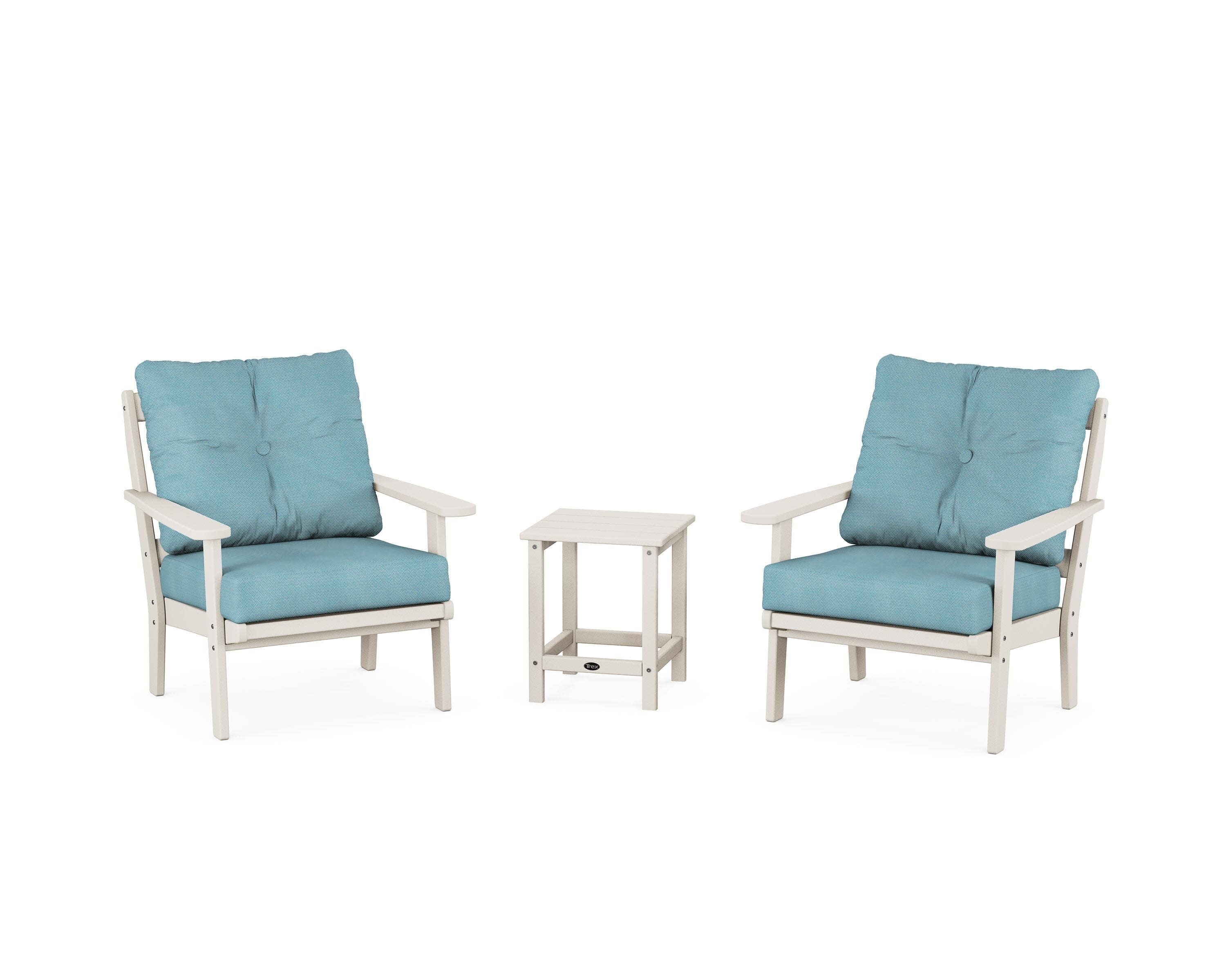 Cape Cod 3-Piece Deep Seating Set in Sand Castle / Lattice Sky Blue