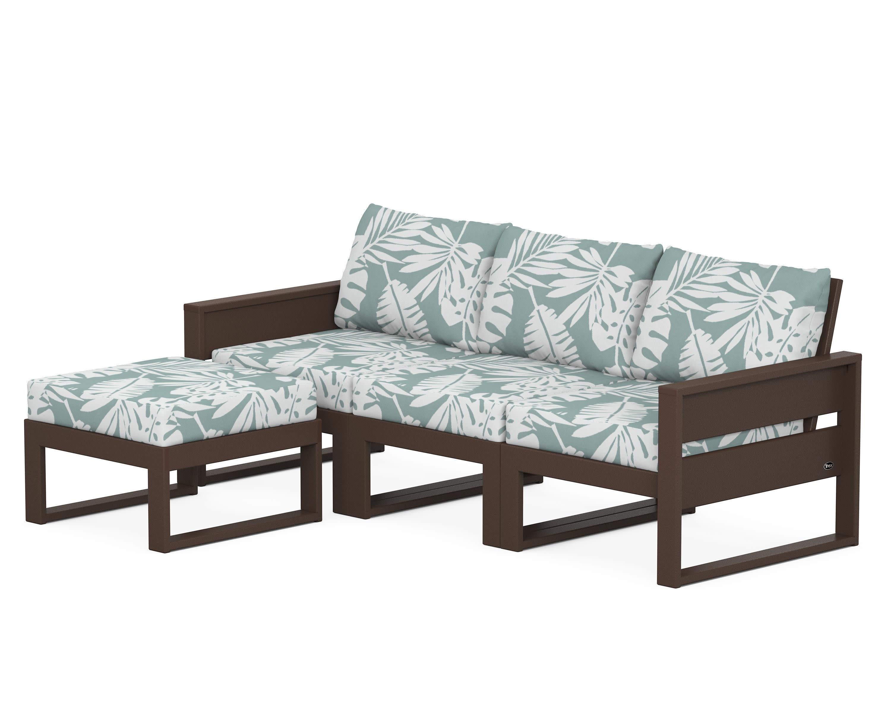 Eastport 4- Piece Sectional with Ottoman in Vintage Lantern / Leaf Glacier Spa