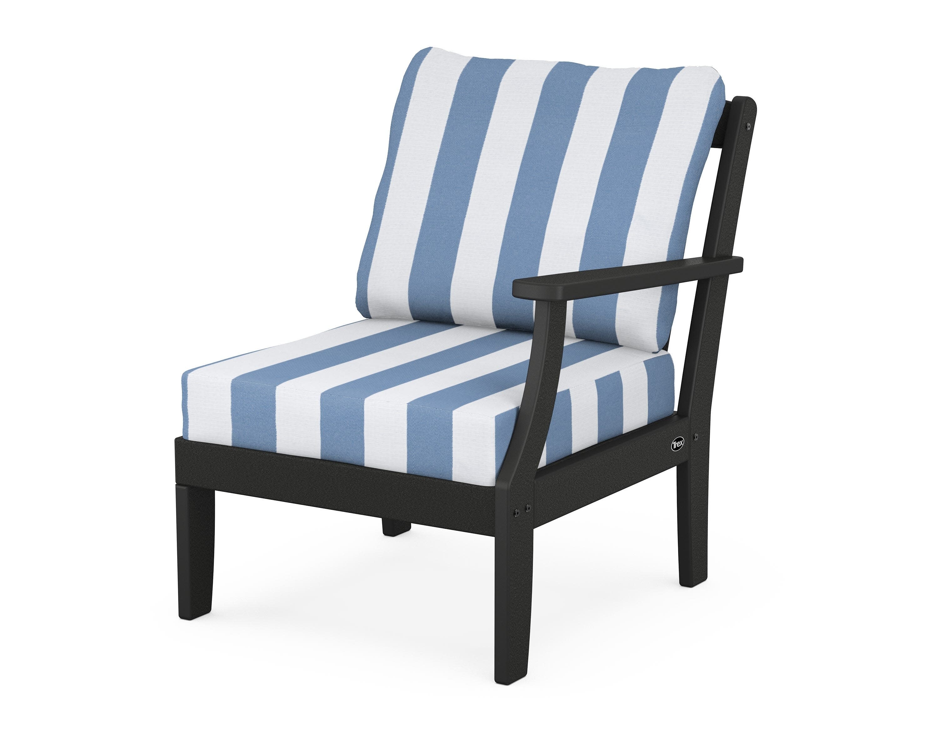 Yacht Club Modular Right Arm Chair in Charcoal Black / Cabana Stripe Sky Blue
