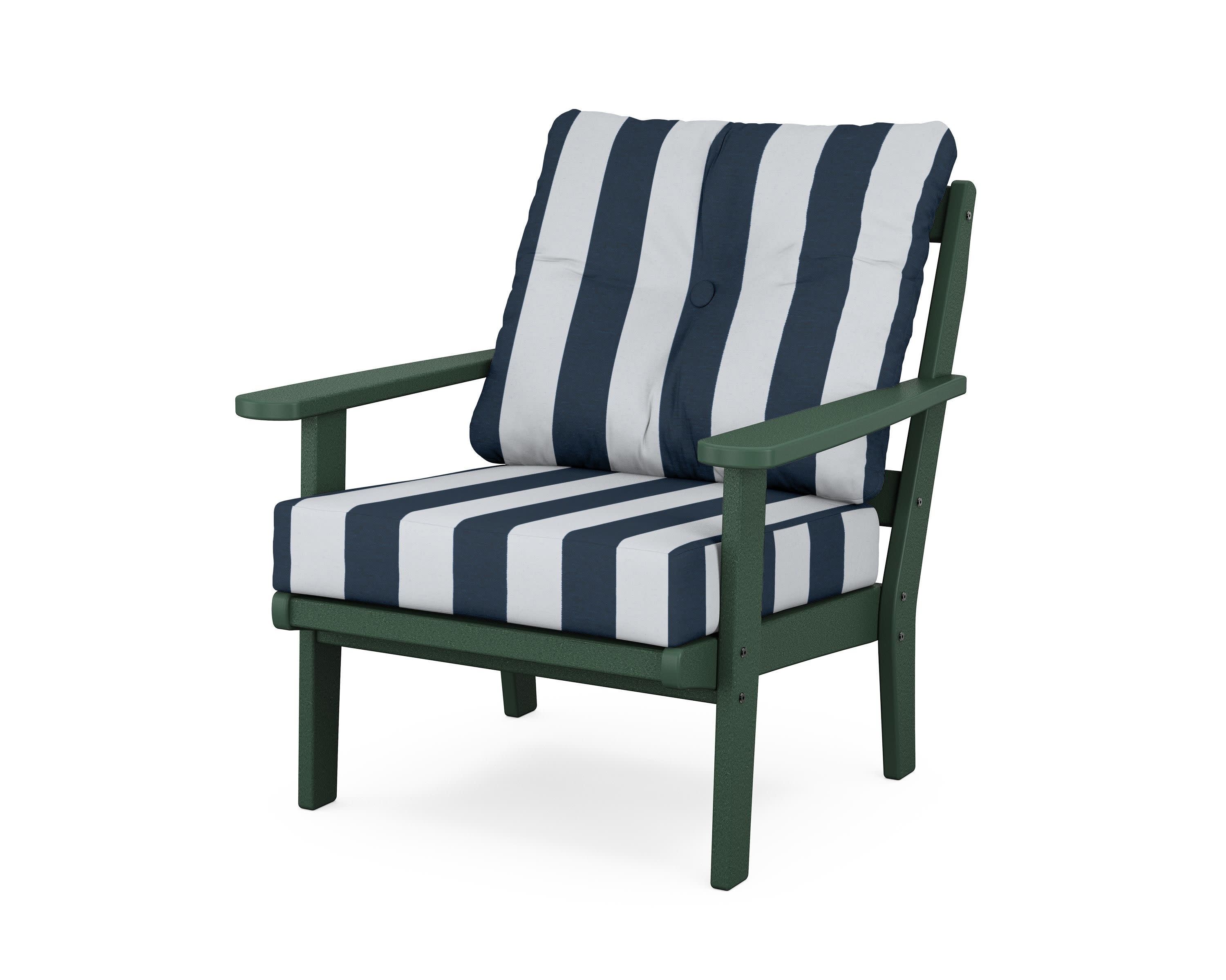 Cape Cod Deep Seating Chair in Rainforest Canopy / Cabana Stripe Marine Indigo