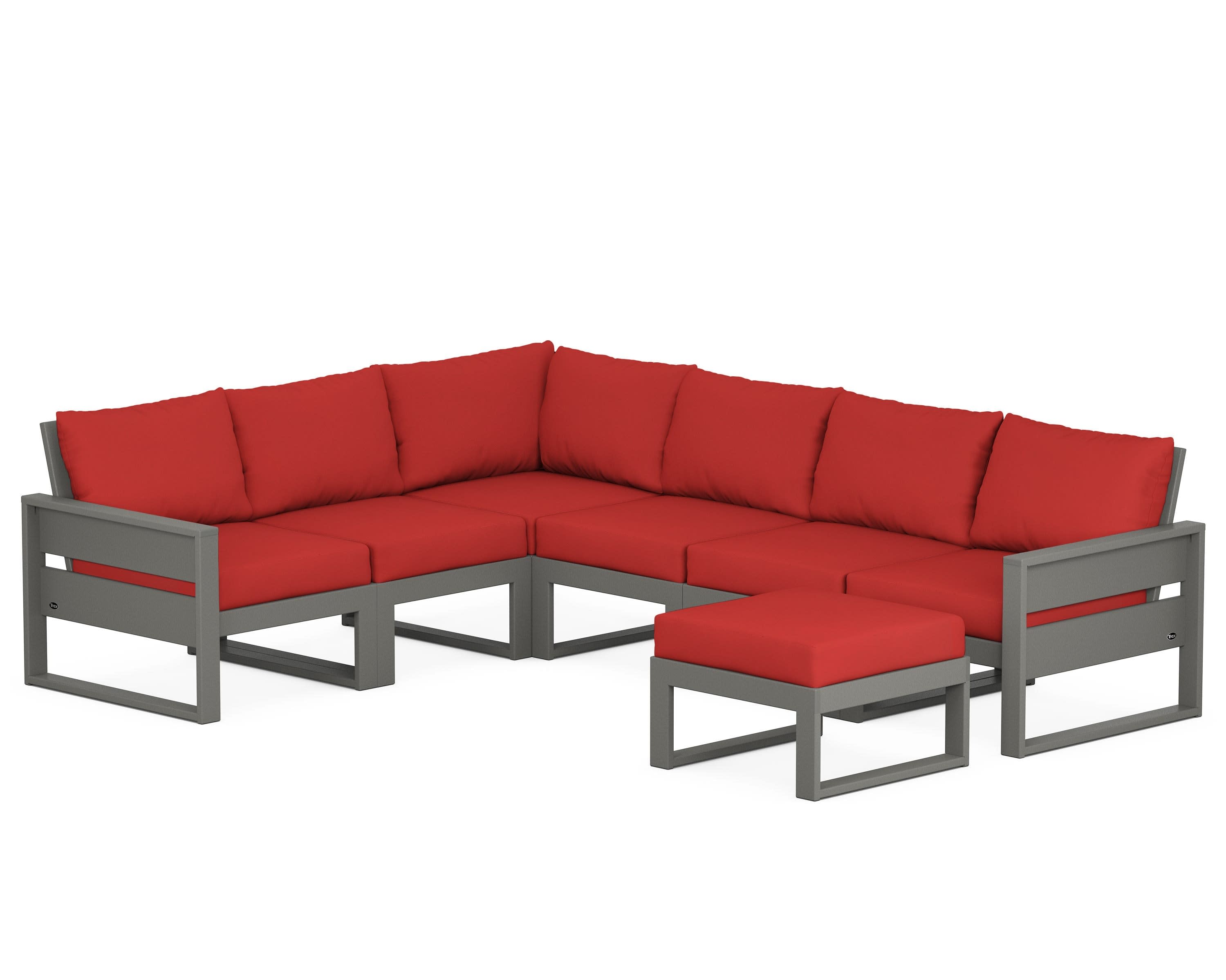 Eastport 6-Piece Sectional with Ottoman in Stepping Stone / Crimson Linen