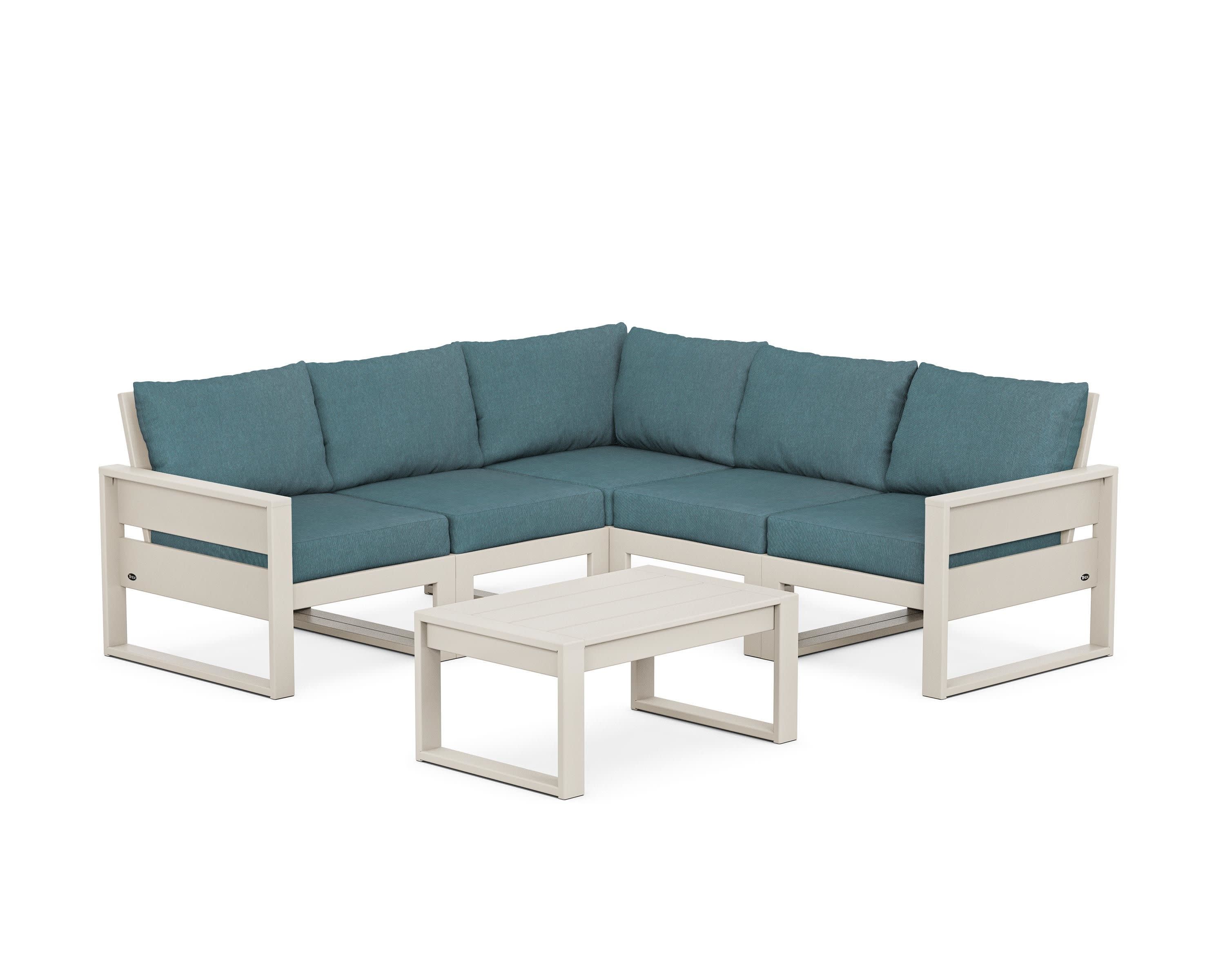 Eastport 6-Piece Deep Seating Sectional + Coffee Table Set in Sand Castle / Ocean Teal