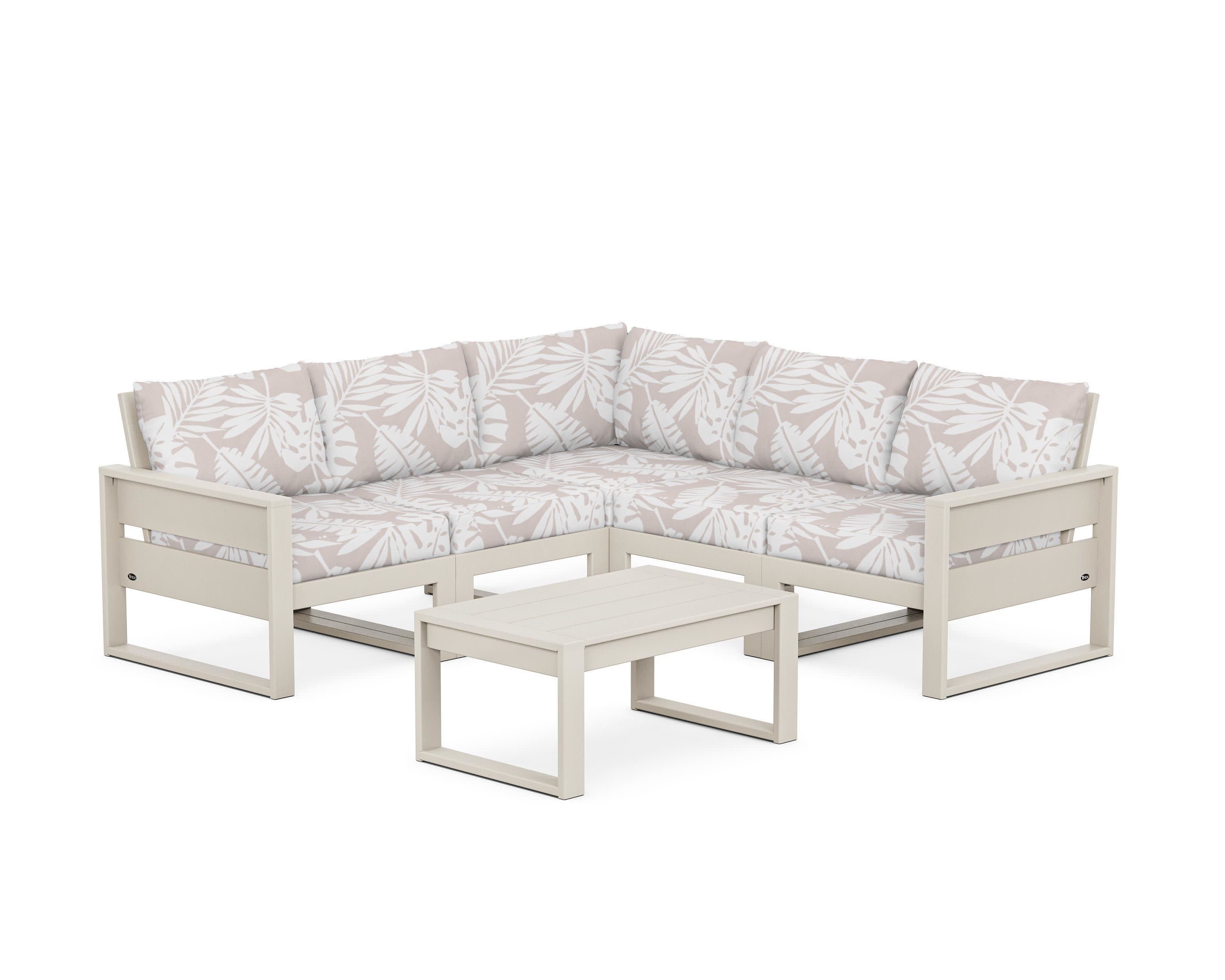 Eastport 6-Piece Deep Seating Sectional + Coffee Table Set in Sand Castle / Leaf Dune Burlap